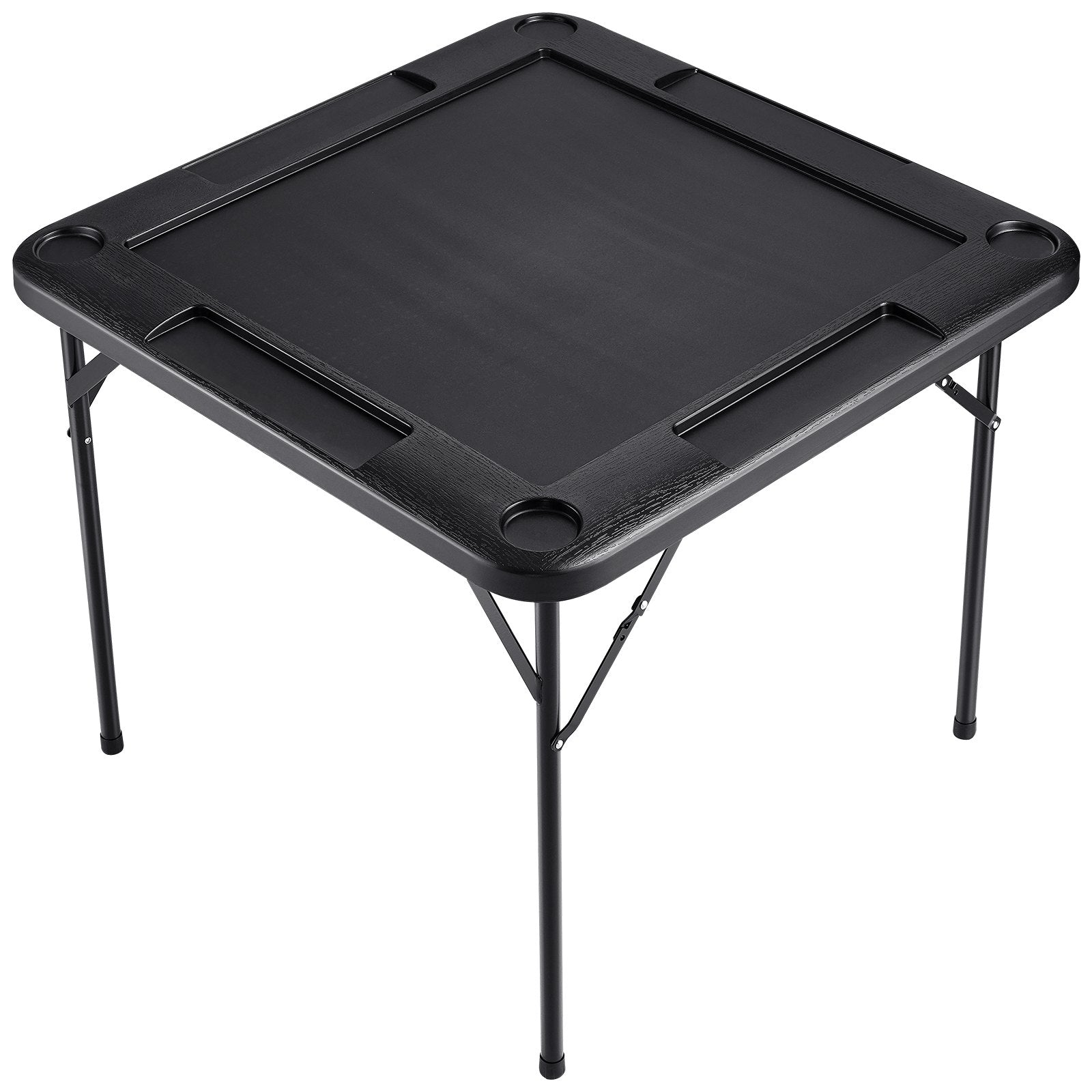 VEVOR Mahjong Table, Square 4 Player Folding Card Table with 4 Cup Holders & 4 Chip Trays, Portable Domino Game Table with 1 Set of Dominoes for Mahjong Poke Puzzles, 90 x 90-inch, Black