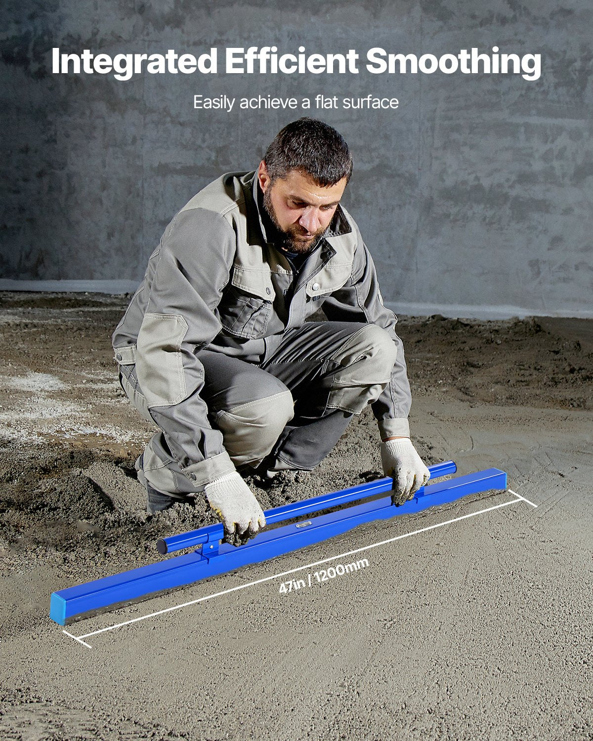 VEVOR Concrete Screed, 120.5 cm Screed with Level Vial, Easy Cleanup & End Cap Design, Aluminum Lightweight & Reversable Handle for Leveling Floors, Small-Scale Construction and Home Renovation