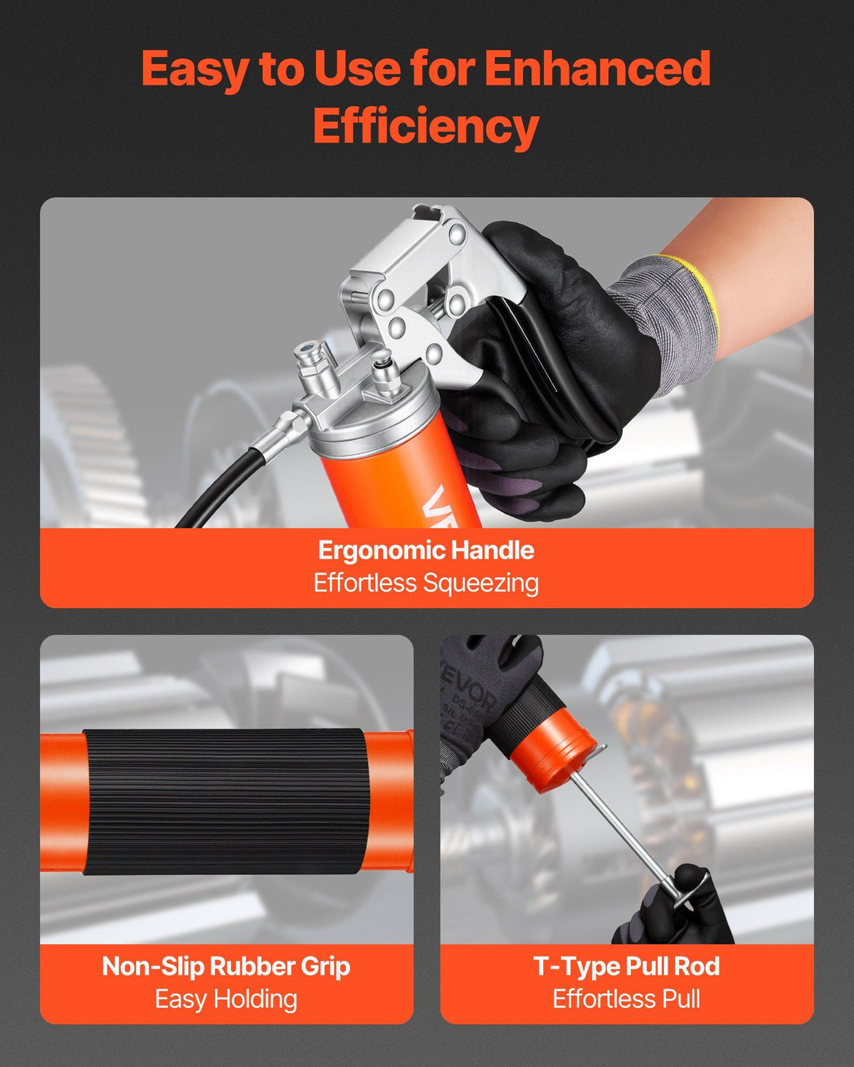 Grease Gun, 8000 PSI, Pistol Grip Grease Gun Kit with 0.4 L Capacity, Includes 46 cm Flex Hose, Double Handle Grease Coupler, Extension Rigid Pipe & Sharp Type Nozzle for Automotive, Marine