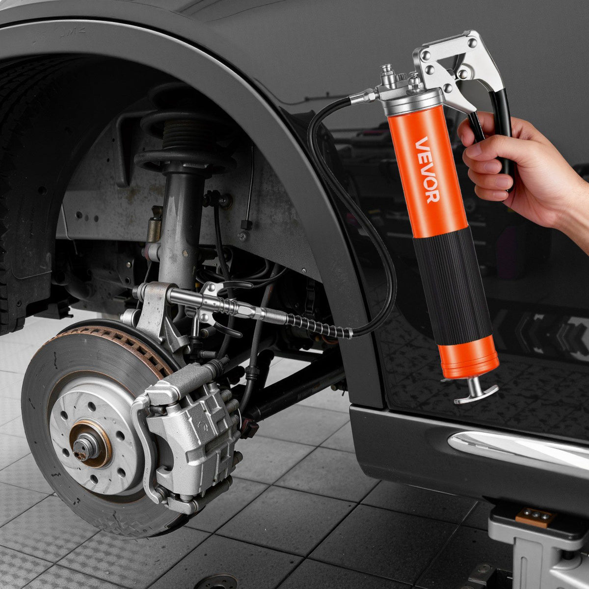 Grease Gun, 8000 PSI, Pistol Grip Grease Gun Kit with 0.4 L Capacity, Includes 46 cm Flex Hose, Double Handle Grease Coupler, Extension Rigid Pipe & Sharp Type Nozzle for Automotive, Marine