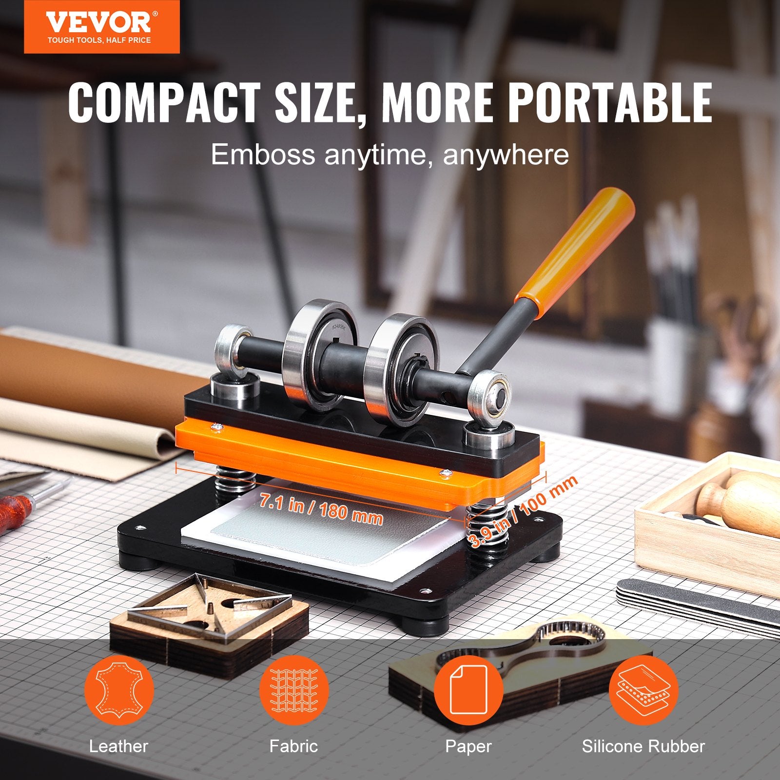 VEVOR Leather Cutting Machine, 7.1 x 3.9 in Embossing Plate Manual Die Cutter, 0.47 in Pressure Stroke Leather Embossing Machine, Dual Guide Shafts Die Cut Machine for Various of Materials