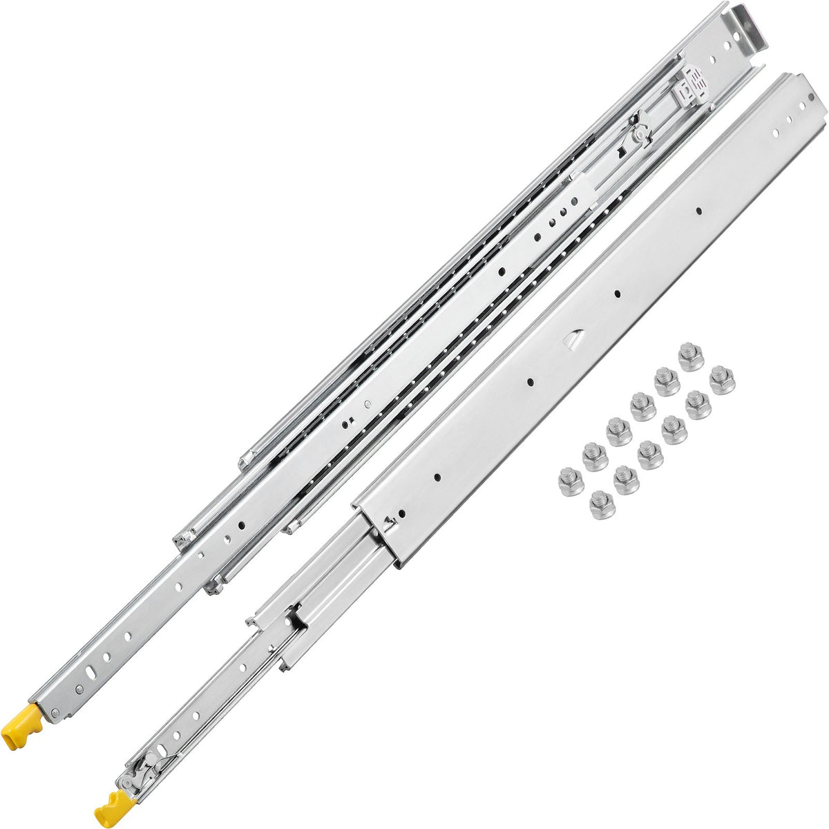 VEVOR Drawer Slides with Lock, 1 Pair 60 inch, Heavy-Duty Industrial Steel up to 500 lbs Capacity, 3-Fold Full Extension, Ball Bearing Lock-in &amp; Lock-Out, Side Mount