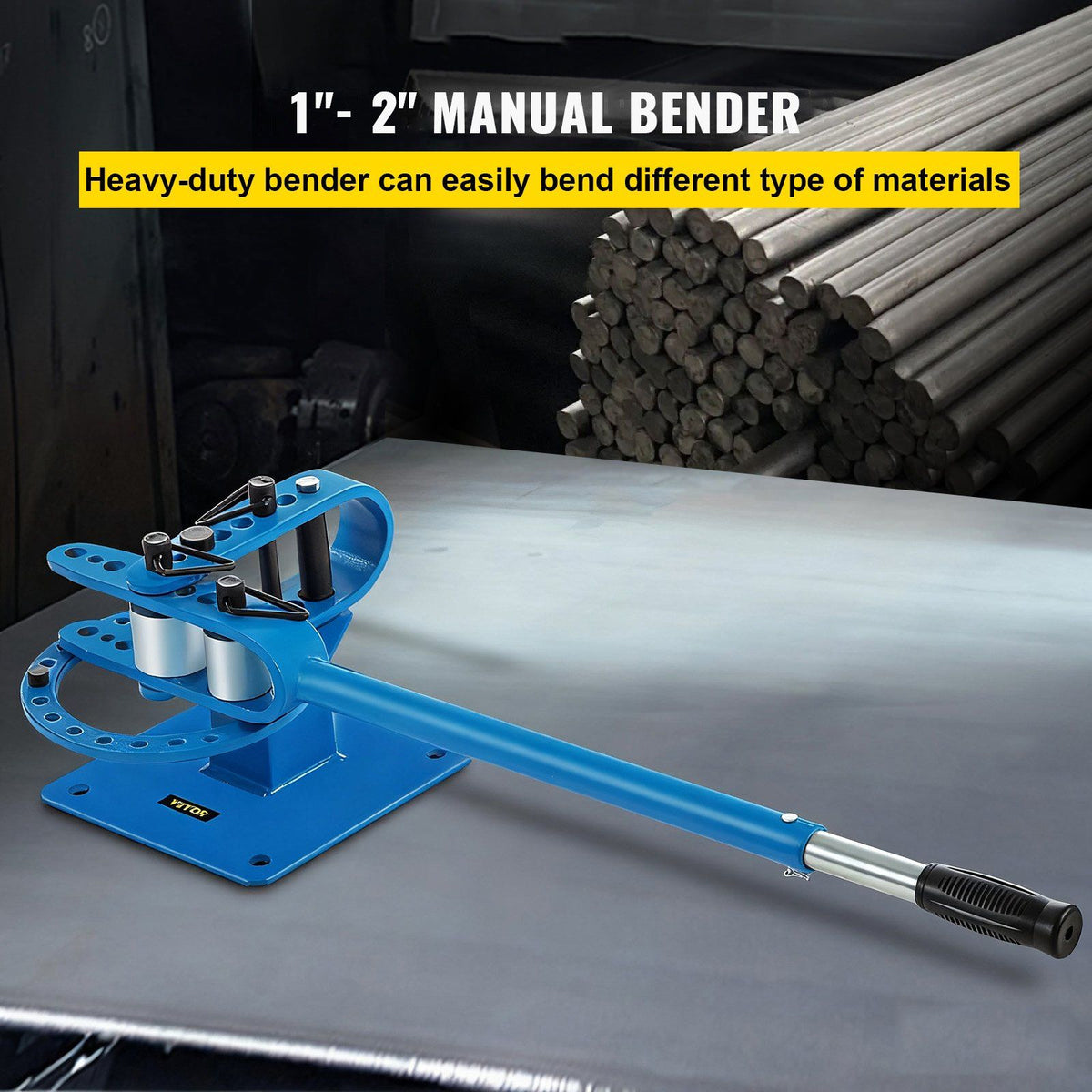 YP-9 Manual Bender, Soild Round Square Bar Metal Bender with 7 Bending Dies, Metal Rod Bar Bender Bending Tool for Construction Site Auto Repair