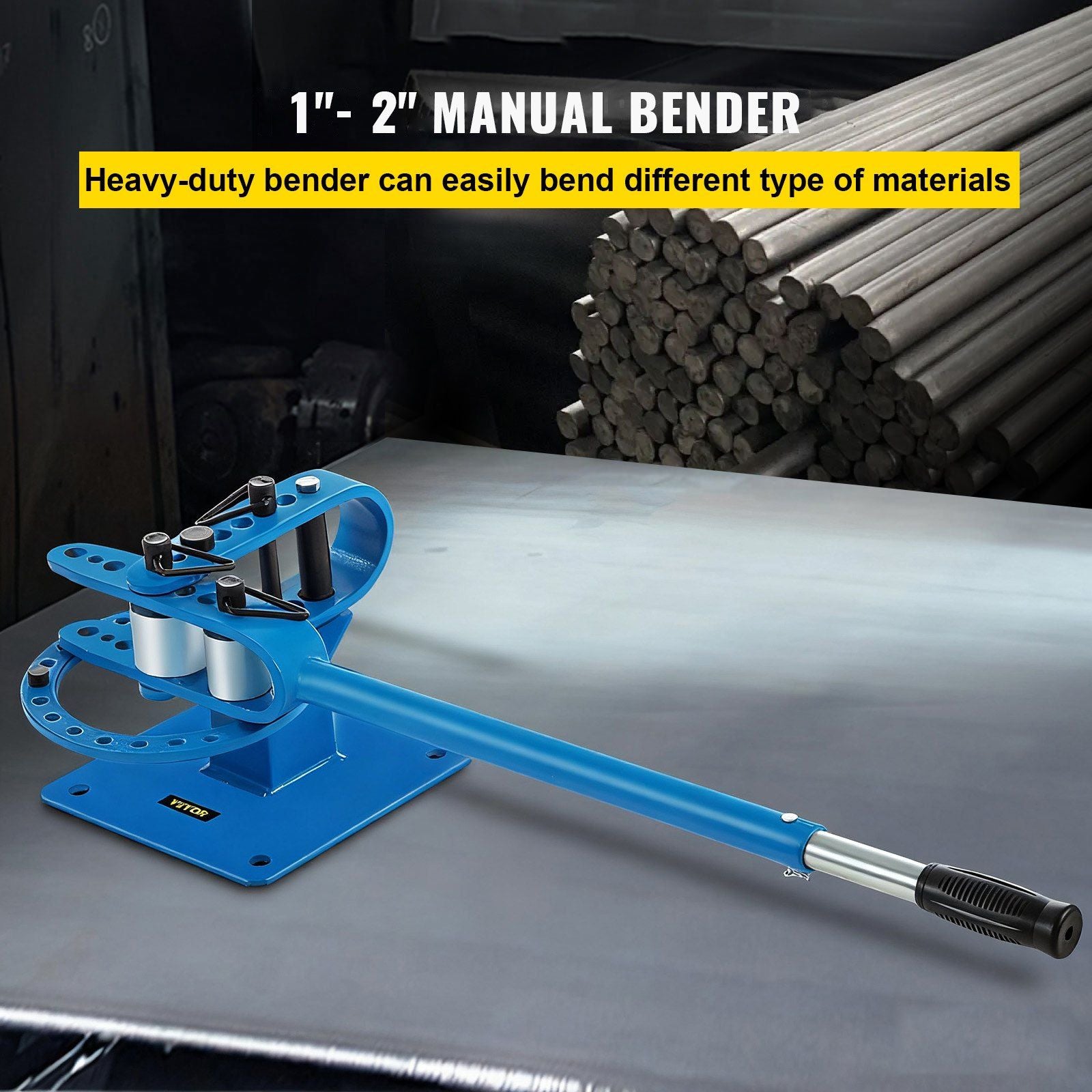 YP-9 Manual Bender, Soild Round Square Bar Metal Bender with 7 Bending Dies, Metal Rod Bar Bender Bending Tool for Construction Site Auto Repair