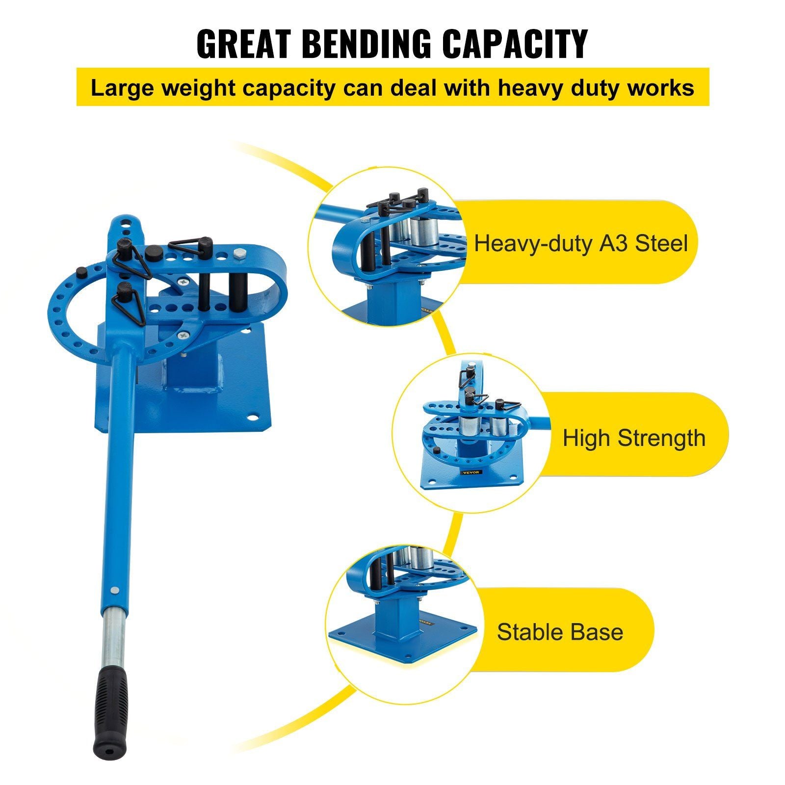 YP-9 Manual Bender, Soild Round Square Bar Metal Bender with 7 Bending Dies, Metal Rod Bar Bender Bending Tool for Construction Site Auto Repair