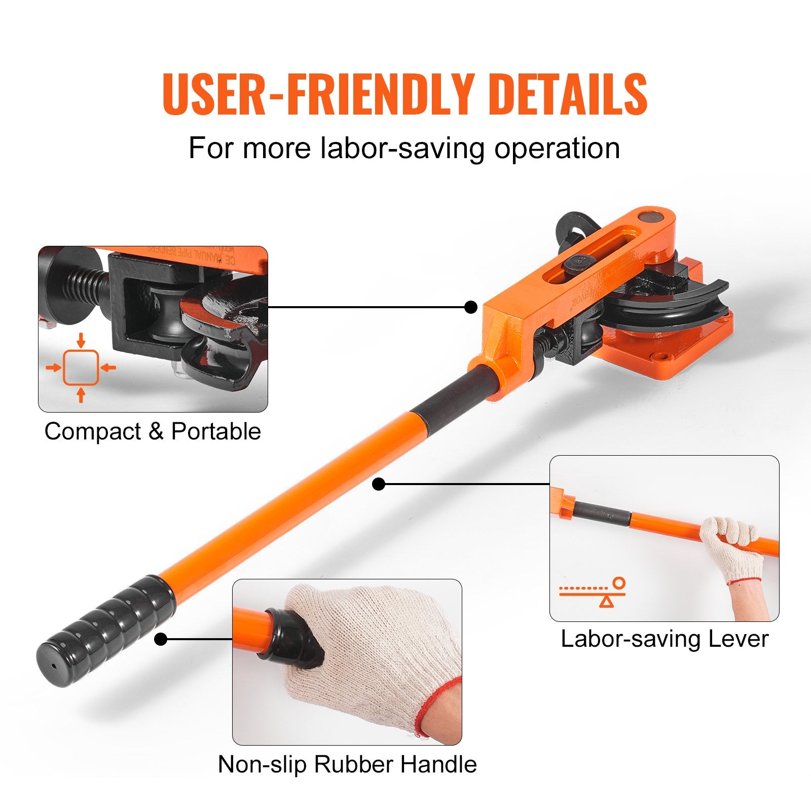 VEVOR Pipe Tube Bender, 3/8" to 1" OD Manual Pipe Tube Bender with 7 Bending Dies, 180° Copper Aluminum Pipes Bending Tools for HVAC Air Conditioning Refrigerator Auto Repair