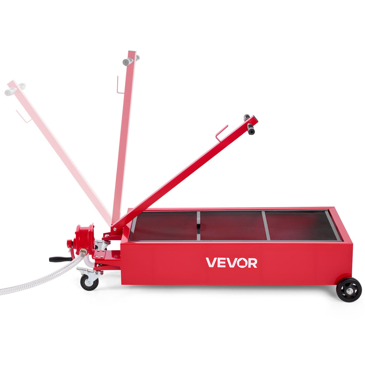 VEVOR Low Profile Oil Drain Pan, 75.7 L Capacity, Rolling Oil Drain Pan with Manual Pump, 2.2 m Hose &amp; T Folding Handle, Leak-proof &amp; Corrosion-resistant, Fit for Cars, SUVs, Trucks, ATVs, Red