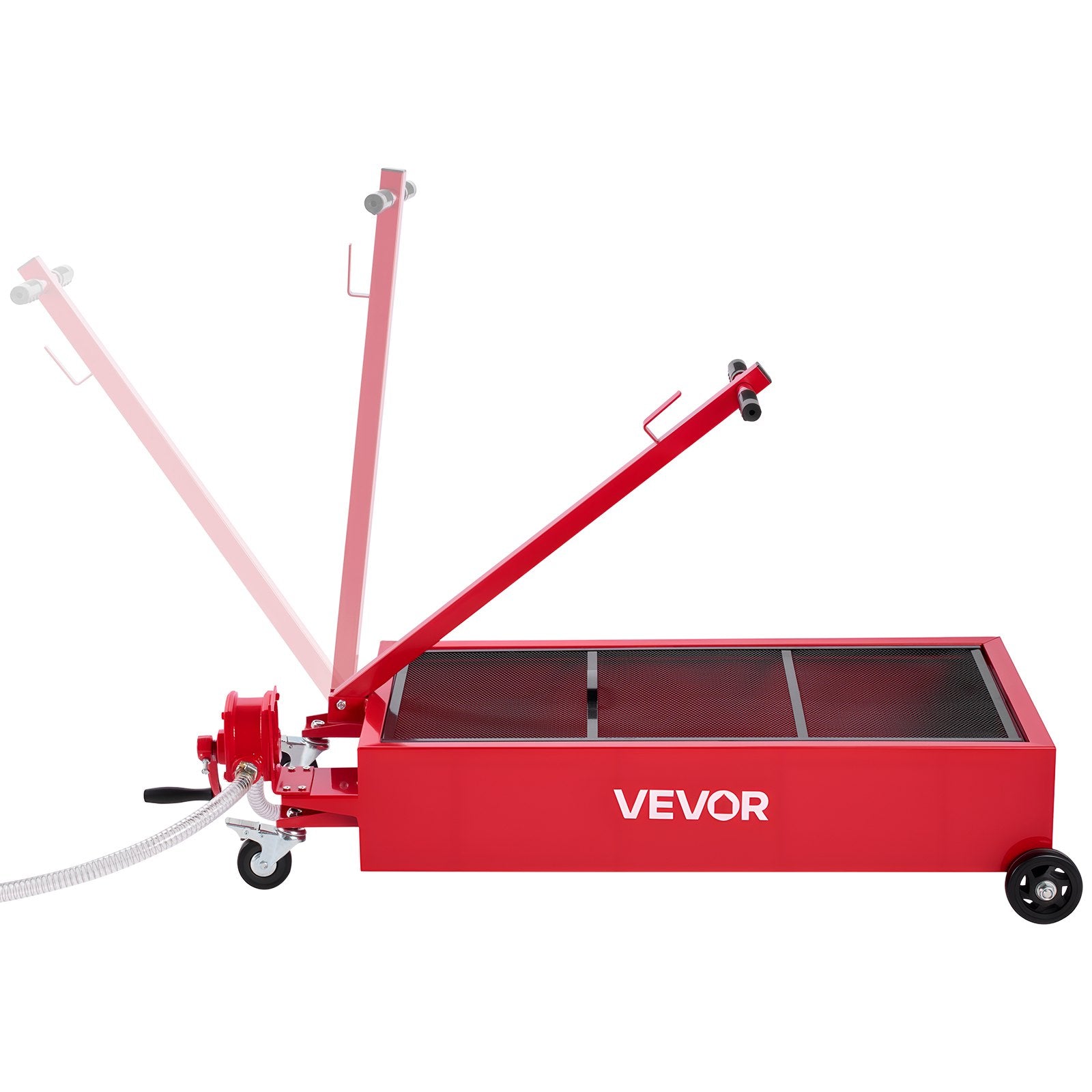VEVOR Low Profile Oil Drain Pan, 75.7 L Capacity, Rolling Oil Drain Pan with Manual Pump, 2.2 m Hose & T Folding Handle, Leak-proof & Corrosion-resistant, Fit for Cars, SUVs, Trucks, ATVs, Red