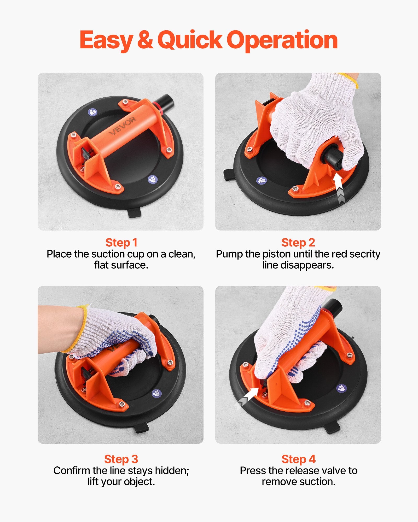 VEVOR Vacuum Suction Cup, 203 mm Vacuum Glass Lifter with ABS Handle, 180 kg Max Lifting Capacity Tile Suction Cup Tool with Carrying Case for Lifting Large Tile, Granite, Drywall, Windows (1-Pack)