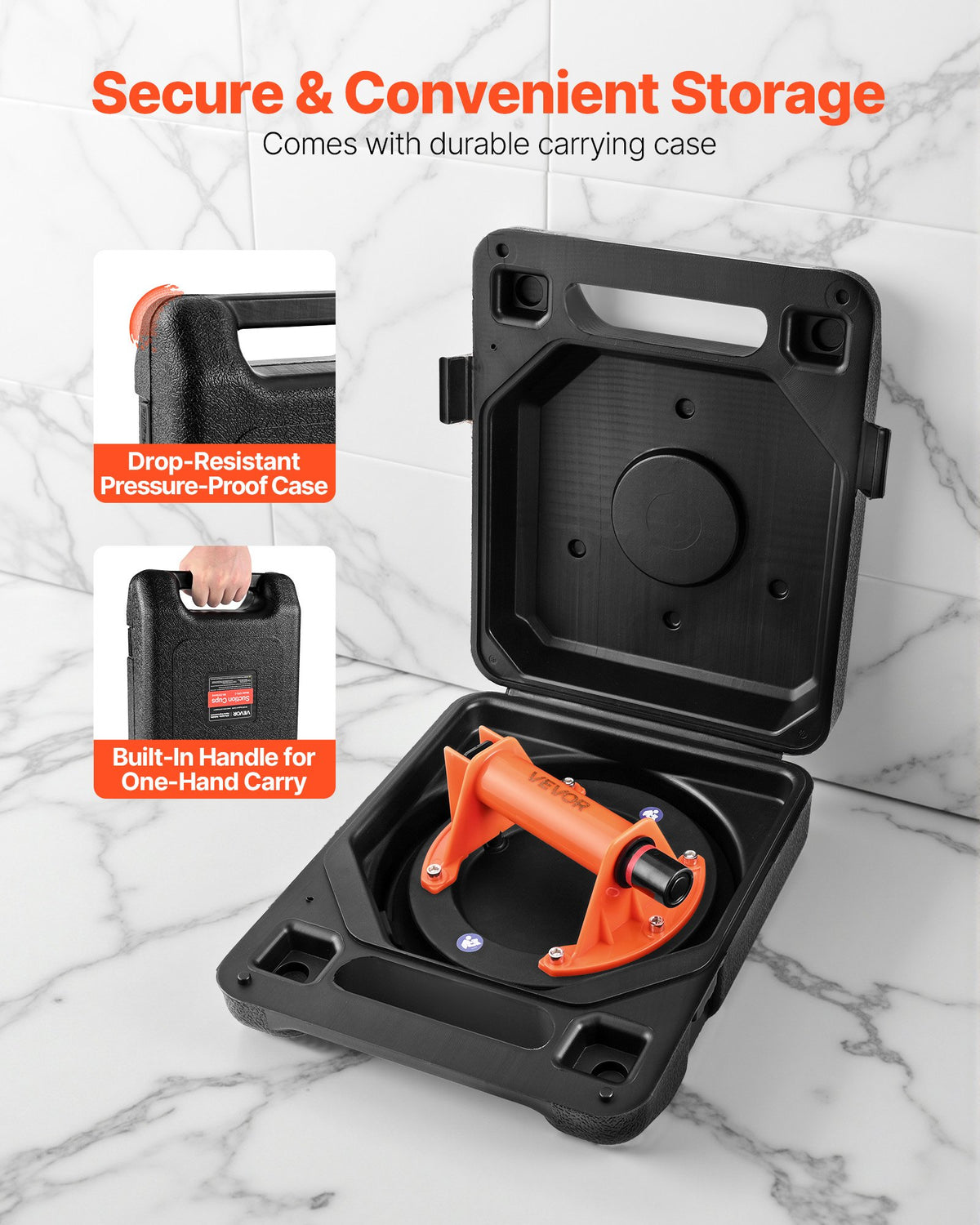 VEVOR Vacuum Suction Cup, 203 mm Vacuum Glass Lifter with ABS Handle, 180 kg Max Lifting Capacity Tile Suction Cup Tool with Carrying Case for Lifting Large Tile, Granite, Drywall, Windows (1-Pack)