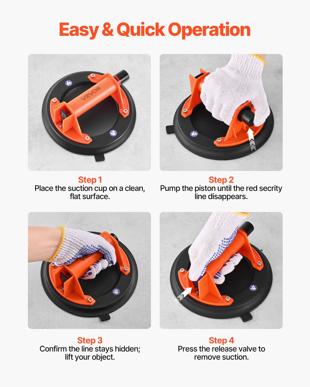 VEVOR Vacuum Suction Cup, 203 mm Vacuum Glass Lifter with ABS Handle, 180 kg Max Lifting Capacity Tile Suction Cup Tool with Carrying Case for Lifting Large Tile, Granite, Drywall, Windows (2-Pack)