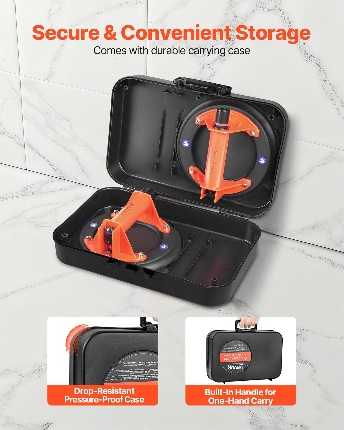 VEVOR Vacuum Suction Cup, 203 mm Vacuum Glass Lifter with ABS Handle, 180 kg Max Lifting Capacity Tile Suction Cup Tool with Carrying Case for Lifting Large Tile, Granite, Drywall, Windows (2-Pack)