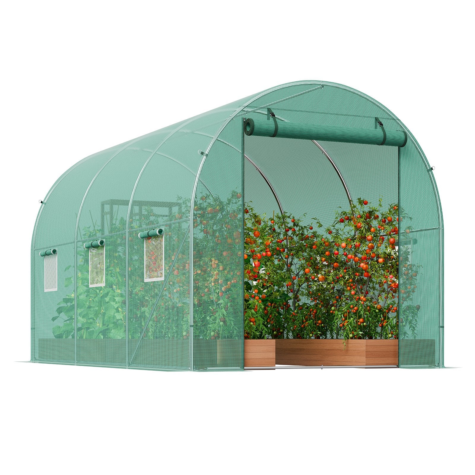 VEVOR Walk-in Tunnel Greenhouse 11.32x6.4x6.3ft Galvanized Frame PE Cover Green