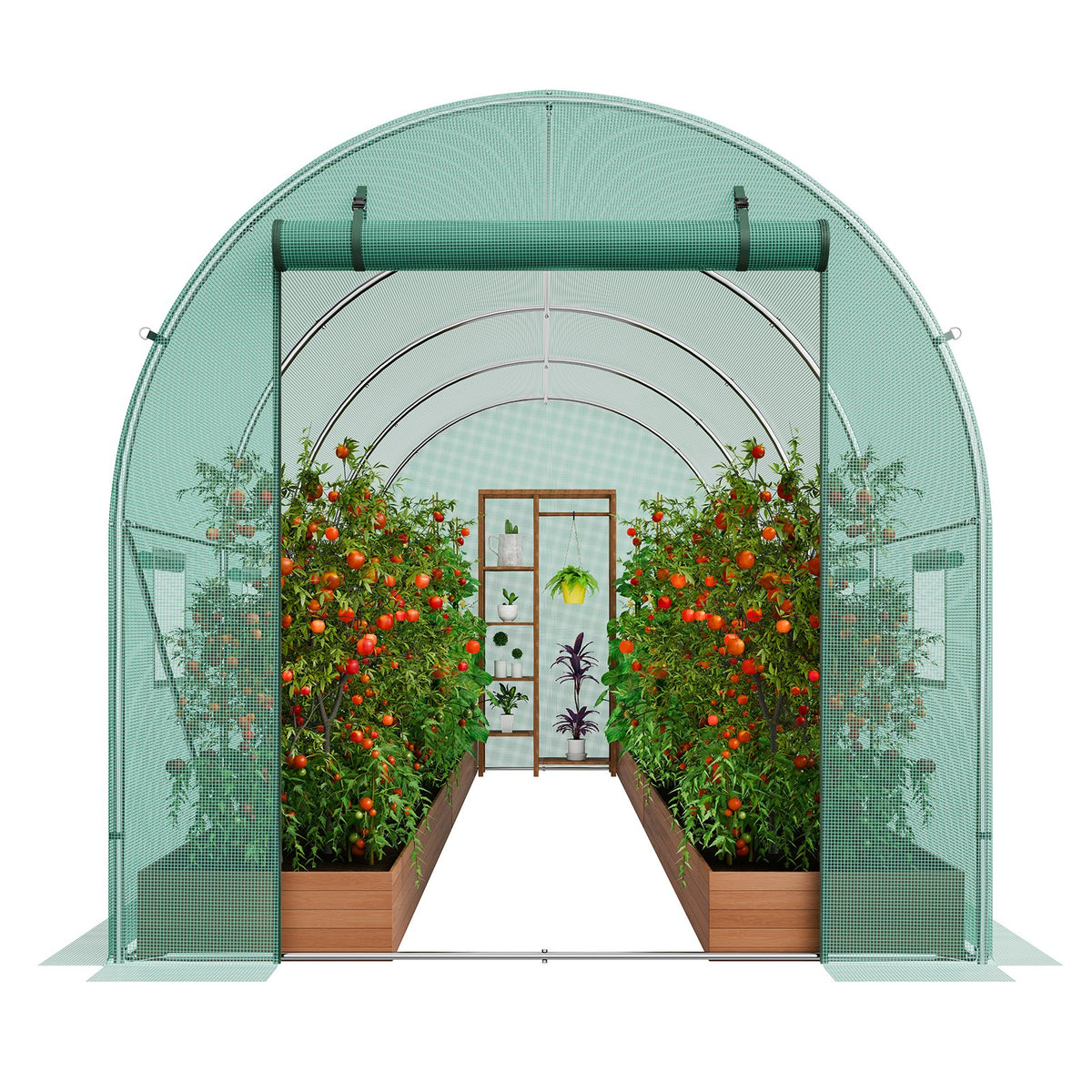 VEVOR Walk-in Tunnel Greenhouse 14.6x6.36x6.3ft Galvanized Frame PE Cover Green