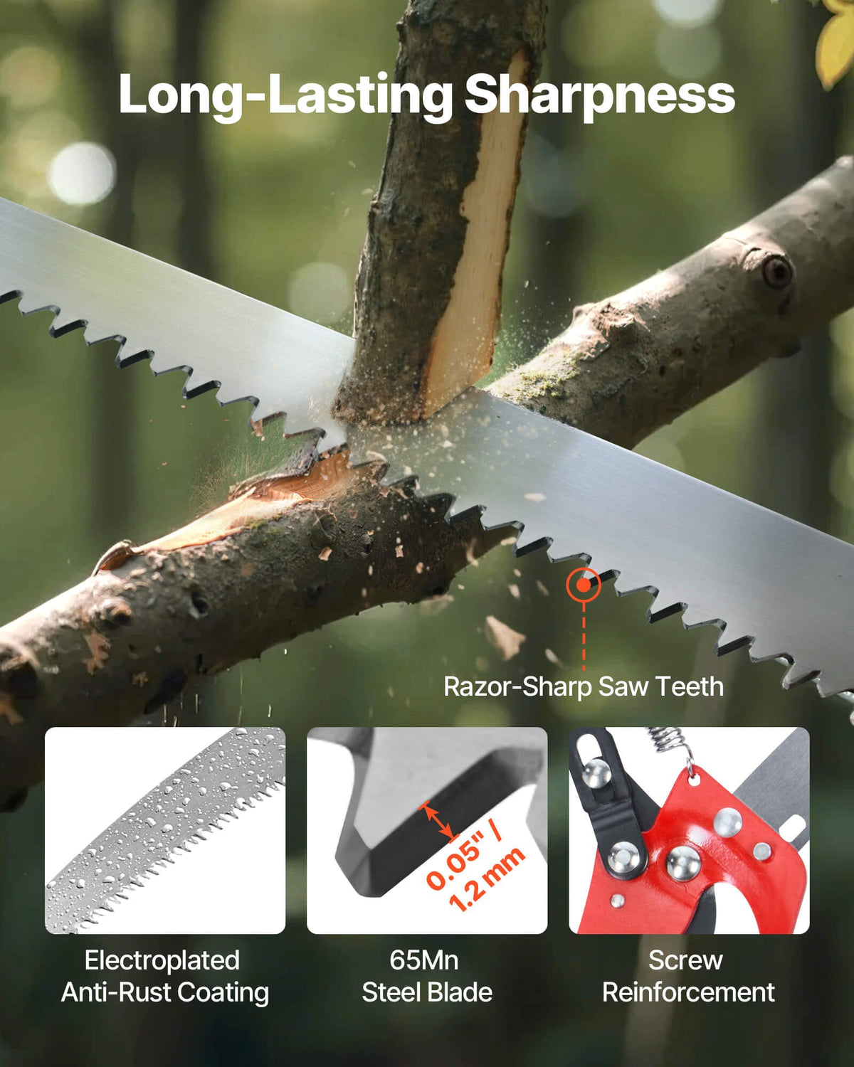VEVOR Manual Pole Saw, 118-809.3 cm Extendable Pole Tree Pruner with Scissors, Sharp 65Mn Steel Blade, Lightweight Fiberglass Handle Pole, for High Branch Trimming, Pruning Tool for Palms and Shrubs