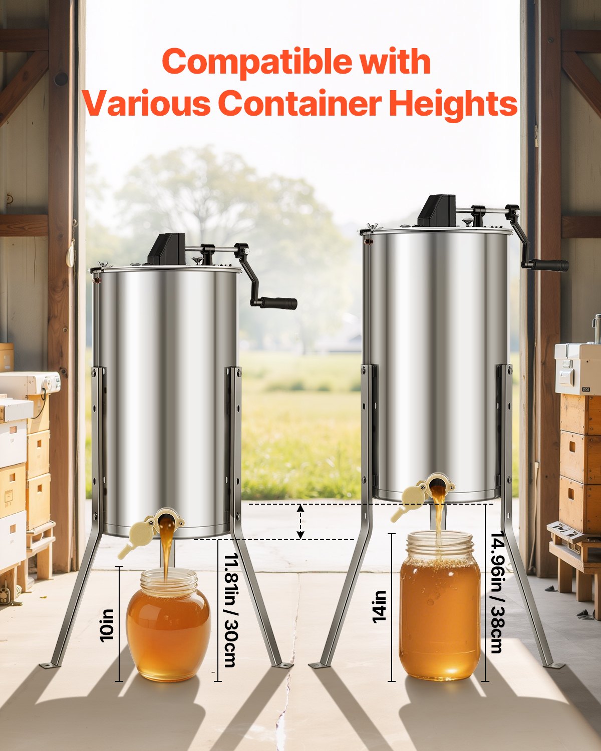 VEVOR Honey Extractor, 2 Frame Manual Honey Spinner with Transparent Lid, Stainless Steel Honeycomb Drum Spinner with Height Adjustable Stand, Honeycomb Extraction Centrifuge Equipment for Beekeeping