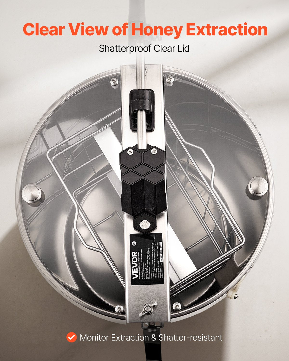 VEVOR Honey Extractor, 2 Frame Manual Honey Spinner with Transparent Lid, Stainless Steel Honeycomb Drum Spinner with Height Adjustable Stand, Honeycomb Extraction Centrifuge Equipment for Beekeeping