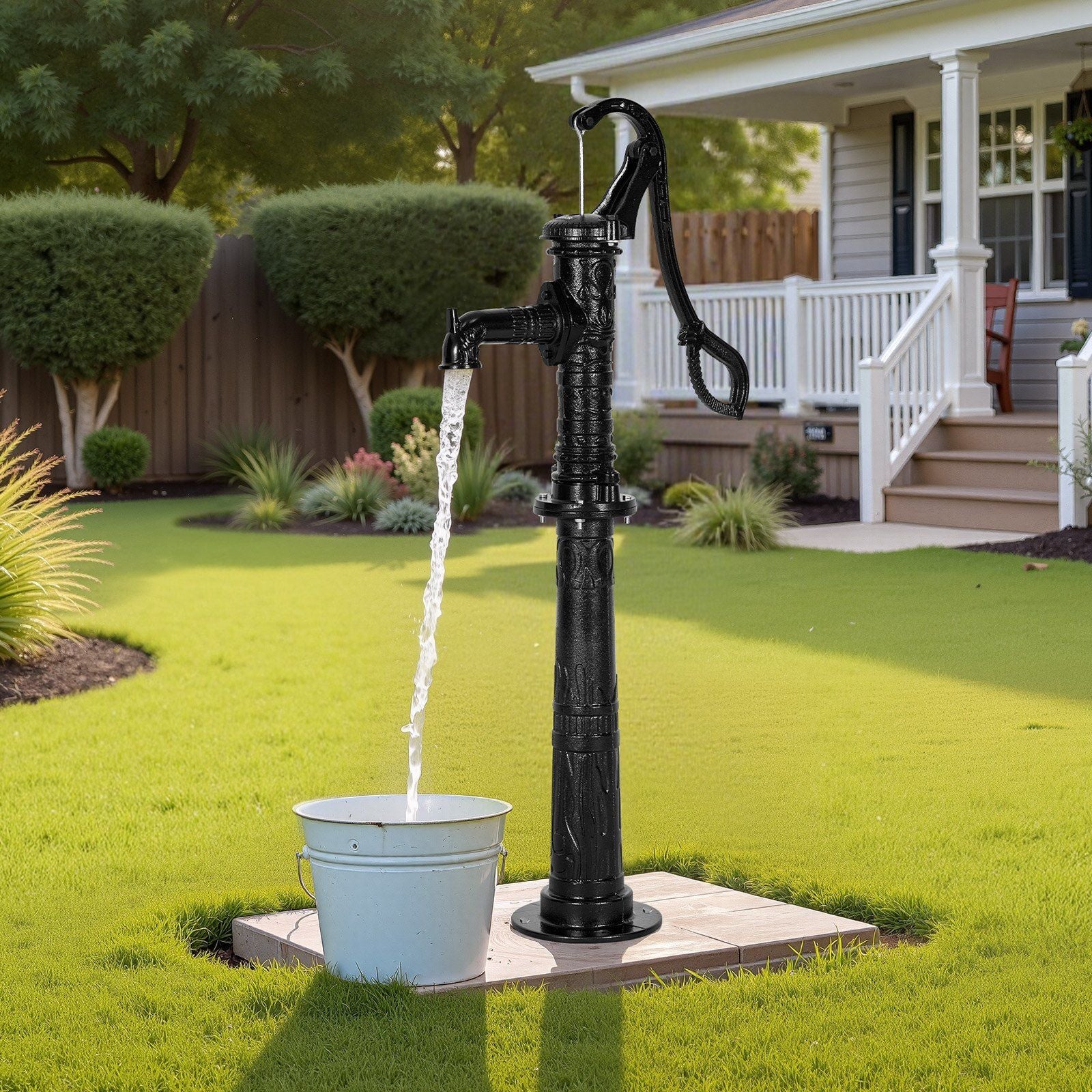 Well Hand Pitcher Pump, 20 ft Max Lift, Antique Cast Iron Manual Hand Water Pump with Heightening Base, NPT 1-1/4 in Connection, Easy Installation, for Outdoor Garden, Pond, Yard, Farm, Black