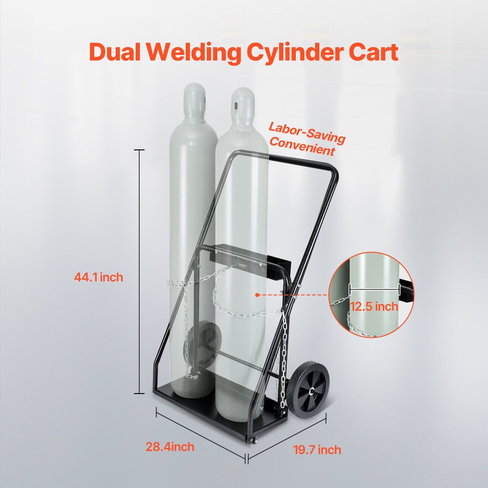 Dual Welding Cylinder Cart, Oxygen Acetylene Tank Cart with 440LBS Static Weight Capacity, 10-Inch Solid Wheels and Tank Storage Safety Chains, Suitable for Double 12.5-Inch Dia. Gas Cylinders