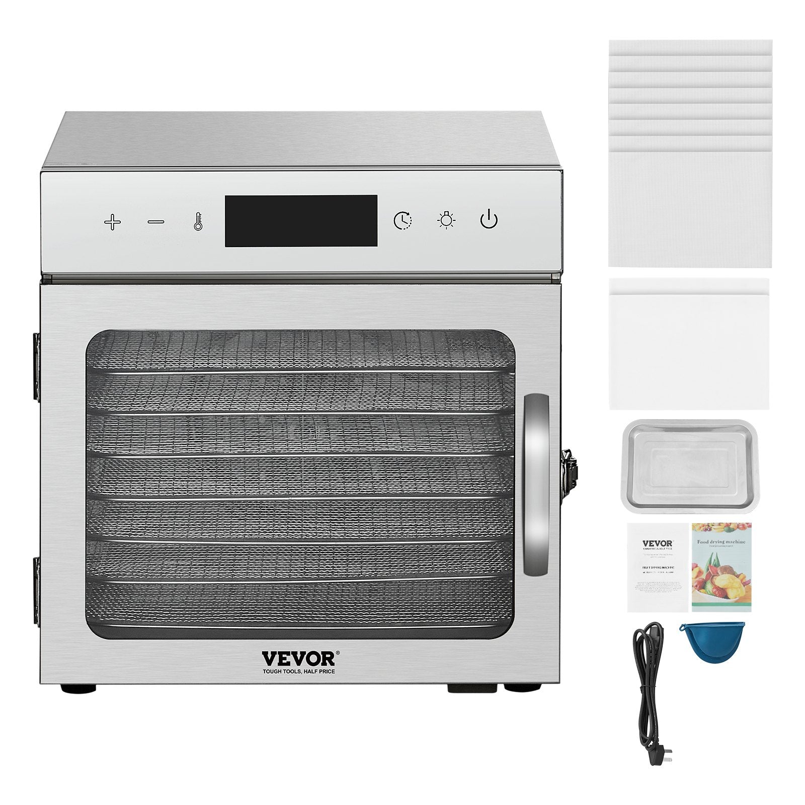 VEVOR Food Dehydrator Machine, 8 Stainless Steel Trays, 400W Electric Food Dryer with Adjustable Temperature & 24-Hour Timer, Freeze Dryer for Jerky, Meat, Fruit, Vegetables, Herbs, Dog Treats