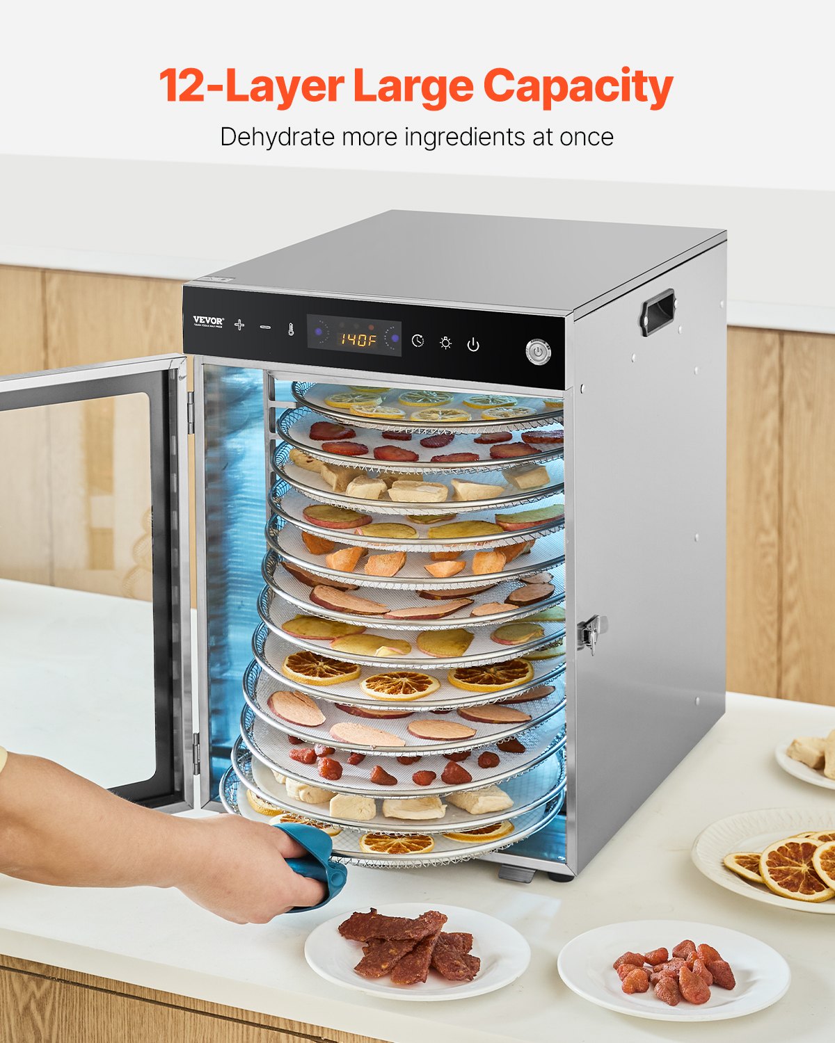 VEVOR 12 Trays Rotary Food Dehydrator Machine Stainless Steel 800W Fruit Drying