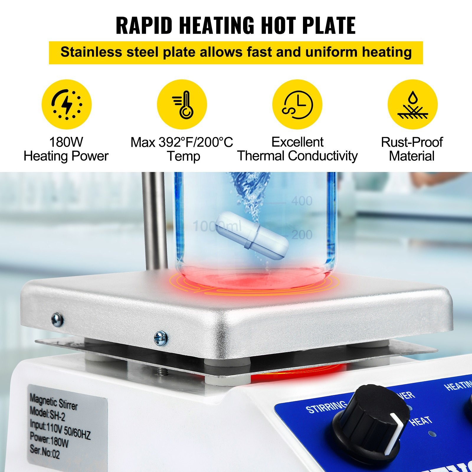 VEVOR Magnetic Stirrer Magnetic Stirrer Plate Magnetic Plate Aluminum Panel Magnetic Stirrer Hot Plate Magnetic Plate with 1 inch Stirr Bar Magnetic Stirrer Mixer (12*12)