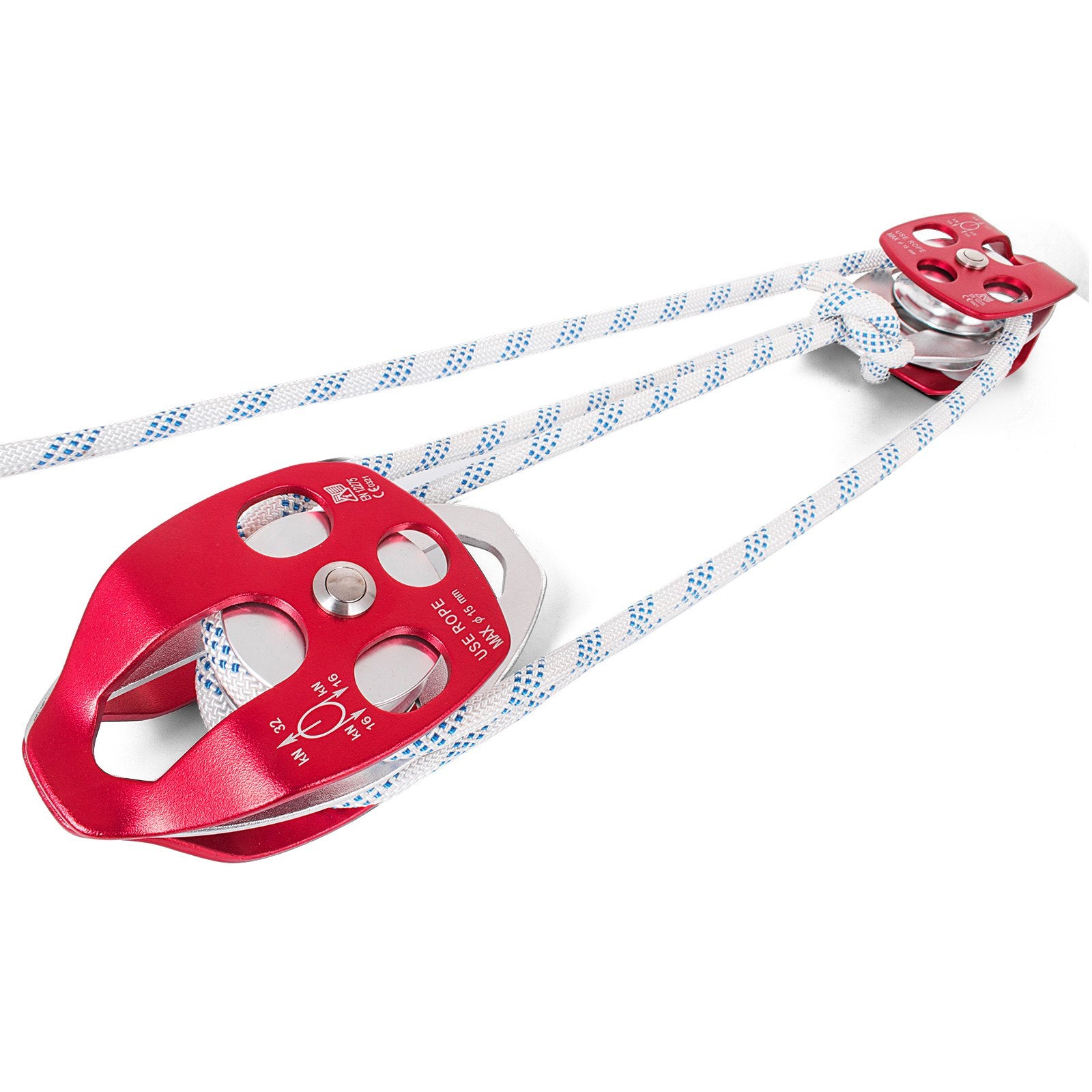 VEVOR Twin Sheave Block and Tackle 1.02-1.27cm 3048-6096cm Twin Sheave Block with Braid Rope 2993.71-3494.93kgs Double Pulley Rigging