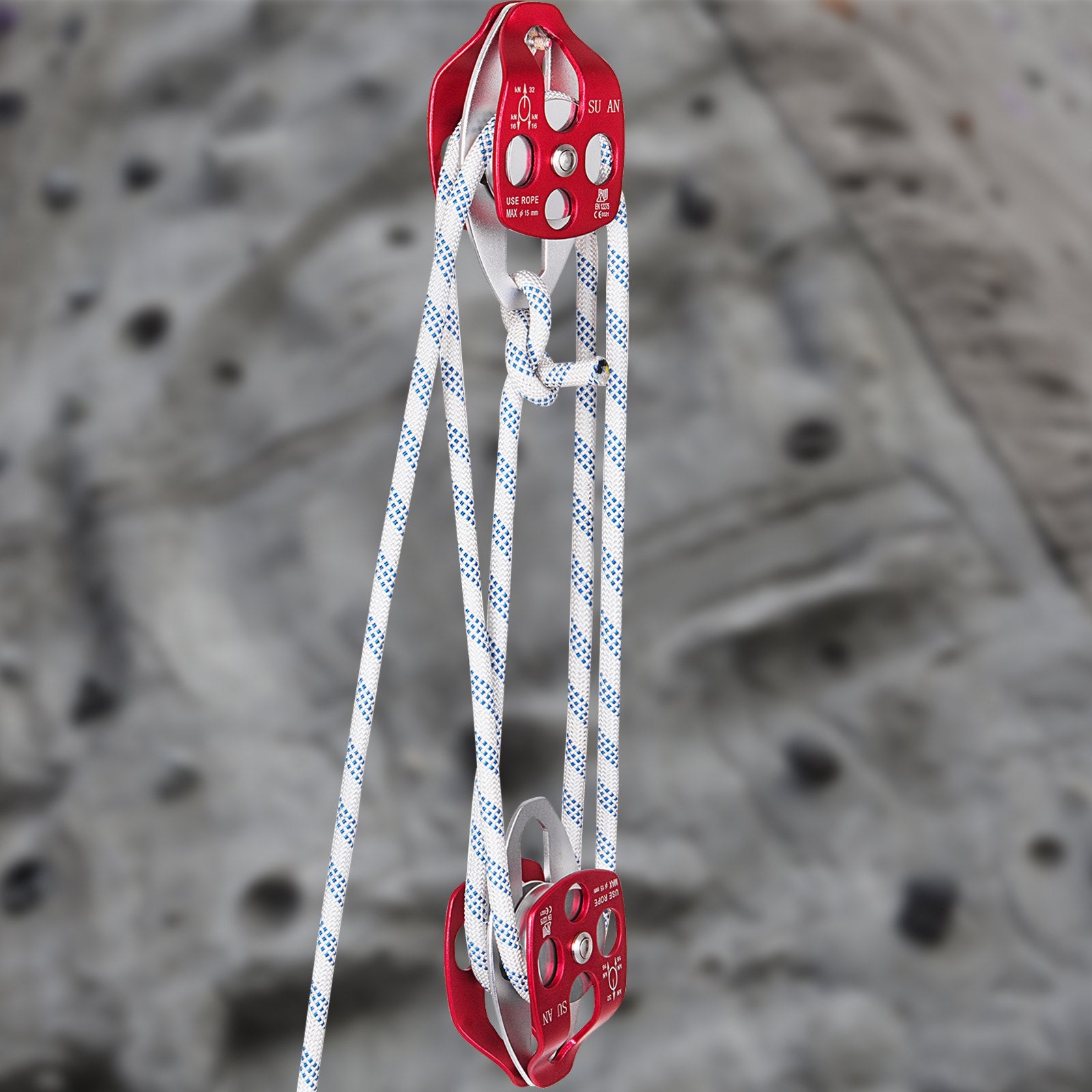 VEVOR Twin Sheave Block and Tackle 1.09-1.27cm 3048-6096cm Twin Sheave Block with Braid Rope 30-35KN 2994-3495KGS Double Pulley Rigging (1/2" x 200')