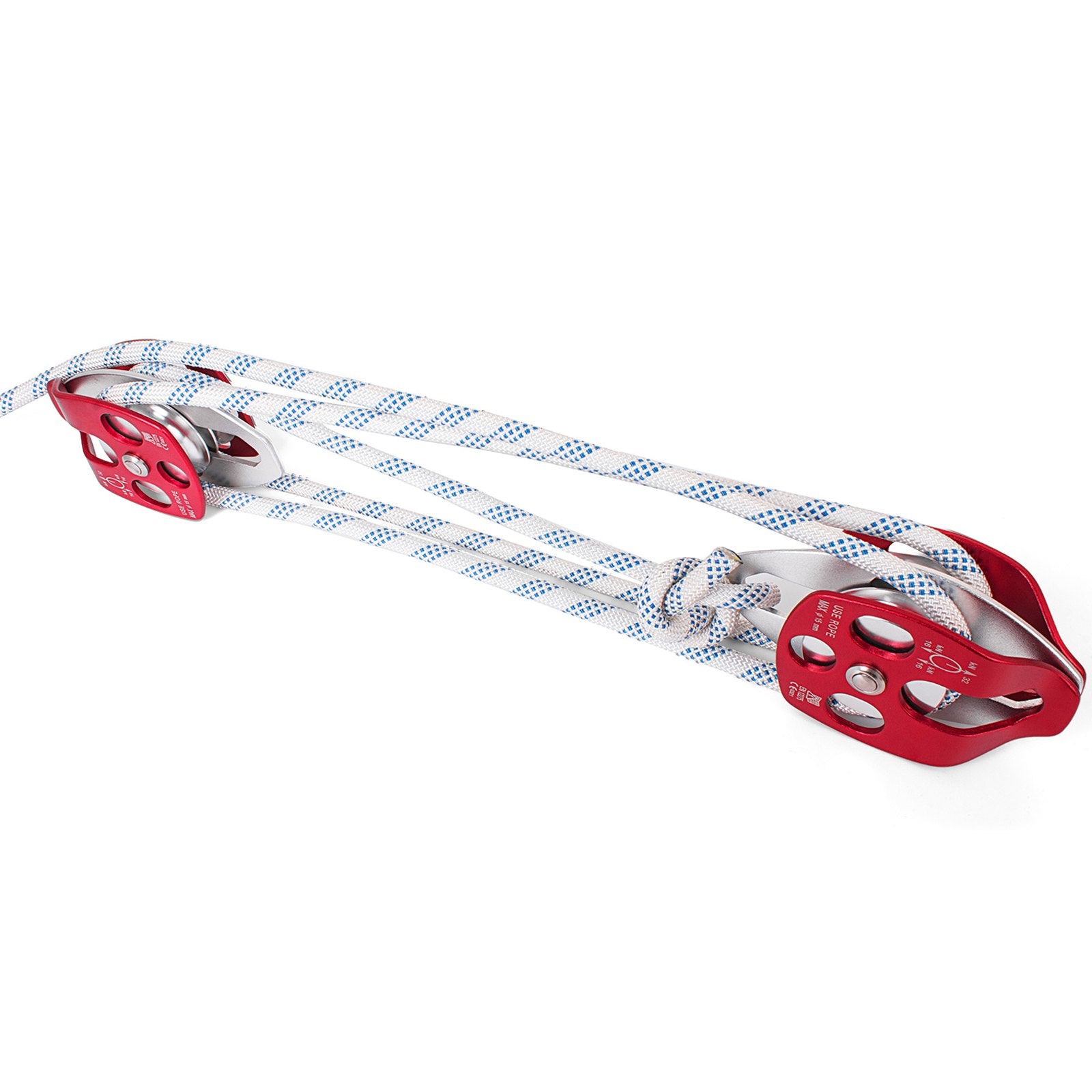 VEVOR Twin Sheave Block and Tackle 1.09-1.27cm 3048-6096cm Twin Sheave Block with Braid Rope 30-35KN 2994-3495KGS Double Pulley Rigging (1/2" x 200')