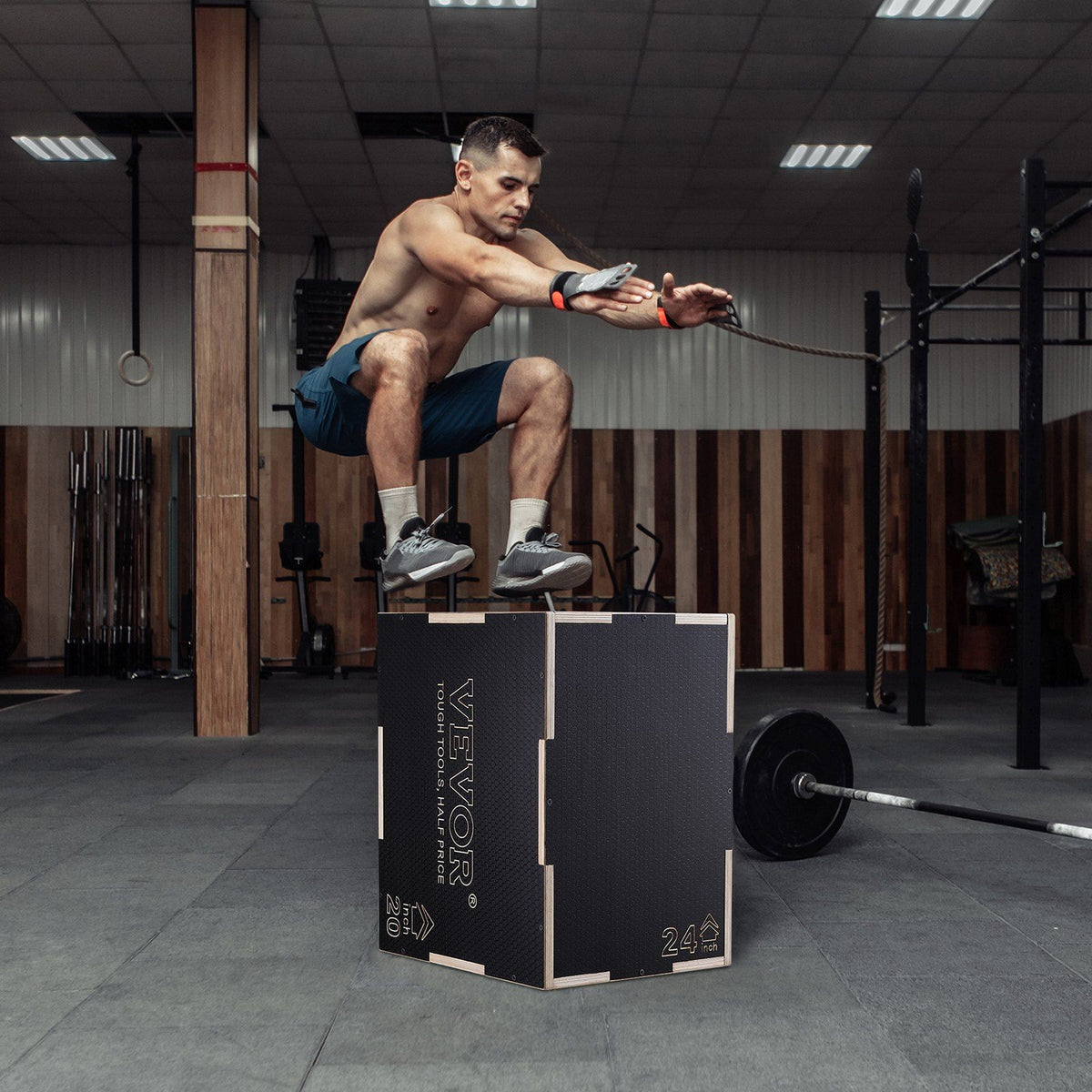 3 in 1 Plyometric Jump Box, 24/20/16 Inch Wooden Plyo Box, Platform & Jumping Agility Box, Anti-Slip Fitness Exercise Step Up Box for Home Gym Training, Conditioning Strength Training, Black