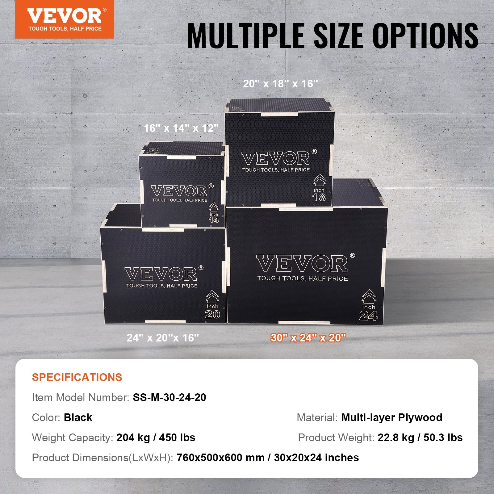 VEVOR 3 in 1 Plyometric Jump Box, 30/24/20 Inch Wooden Plyo Box, Platform & Jumping Agility Box, Anti-Slip Fitness Exercise Step Up Box for Home Gym Training, Conditioning Strength Training, Black