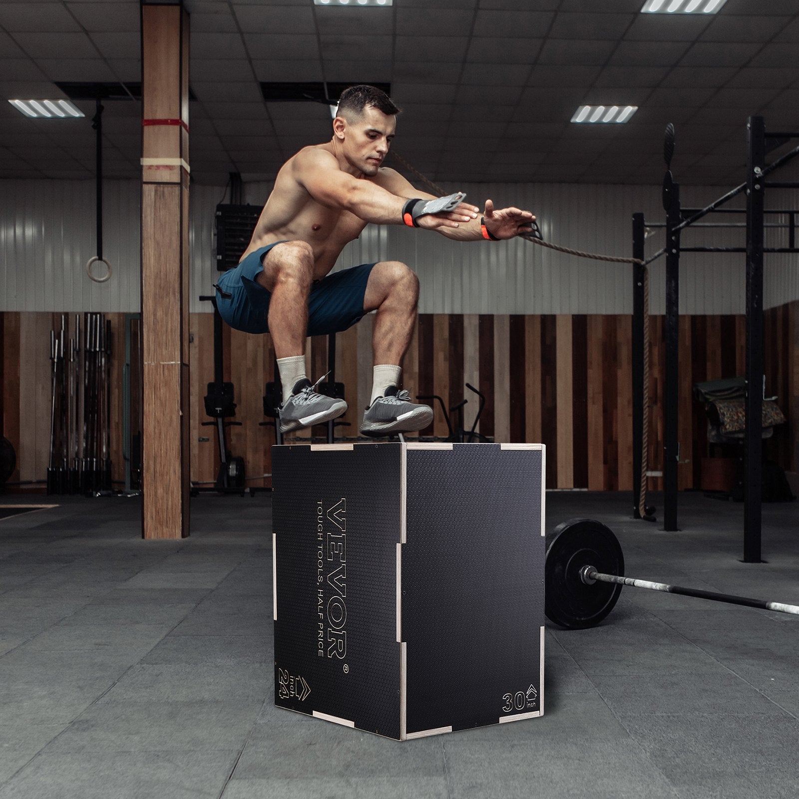 VEVOR 3 in 1 Plyometric Jump Box, 30/24/20 Inch Wooden Plyo Box, Platform & Jumping Agility Box, Anti-Slip Fitness Exercise Step Up Box for Home Gym Training, Conditioning Strength Training, Black