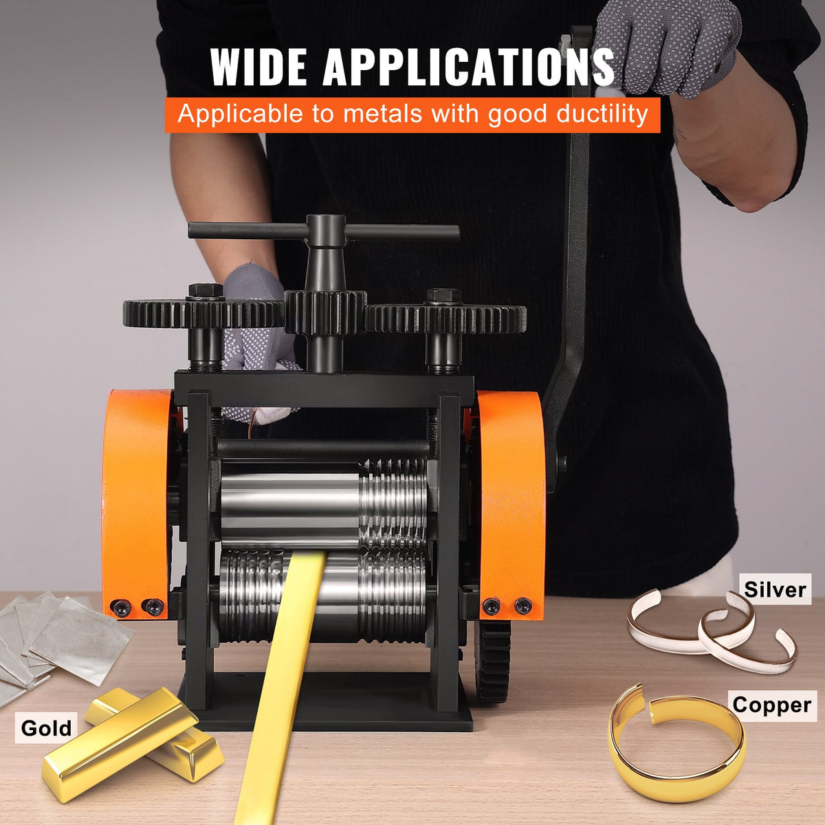 VEVOR Rolling Mill, 1.77"/45 mm Jewelry Rolling Mill Machine, 1: 2.4 Gear Ratio, 3-in-1 Multi-function Rolling Mill, 0-6 mm Press Thickness for Metal Jewelry Making Sheet Square Wire Semicircle