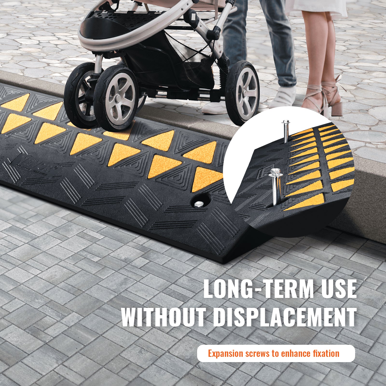 VEVOR Rubber Curb Ramp 9.4 cm Rise Height Sidewalk Curb Ramp, 25 cm Width 100 cm Length Driveway Ramp for Curb, 15T Heavy Duty Rubber Ramp for Forklifts, Trucks, Buses, Cars, Wheelchairs, Bikes