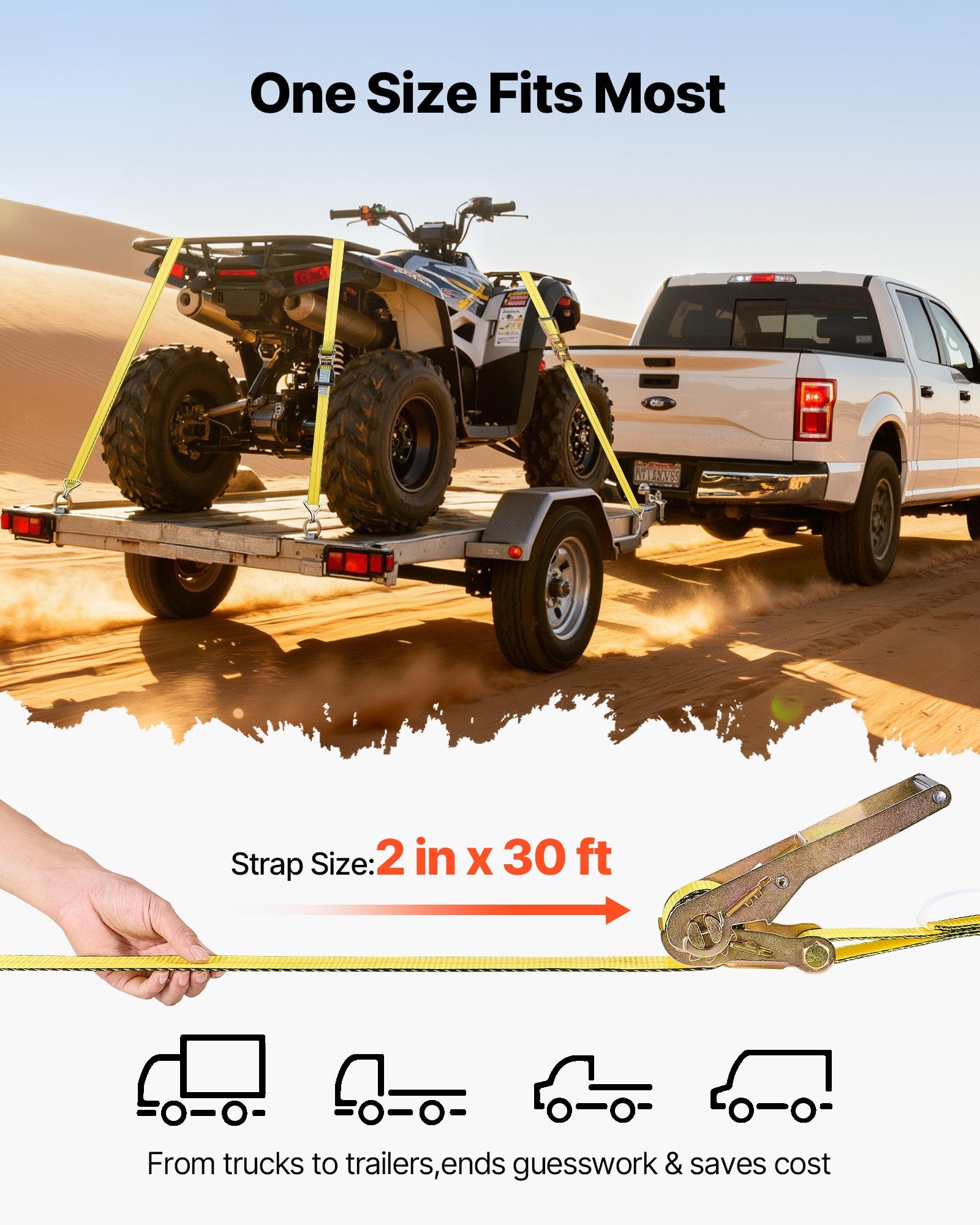 VEVOR Ratchet Straps, 50.8 mm x 9.1 m, Heavy Duty Tie Down Straps with Double J Hook, 4536 kg Break Strength, Tie Down Ratcheting for Moving, Trailers, Motorcycles, Kayaks, Car Roof, 10 Pack