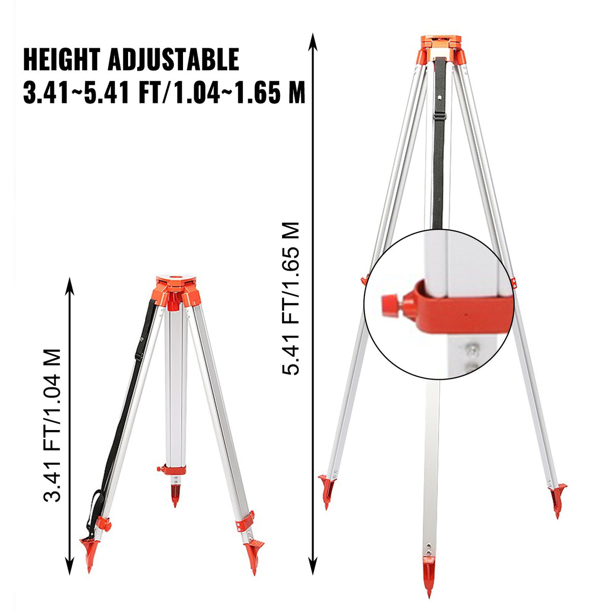 Vevor Super Combination 1.65m Aluminum Tripod + 5m Staff For Rotary Laser Leveltop
