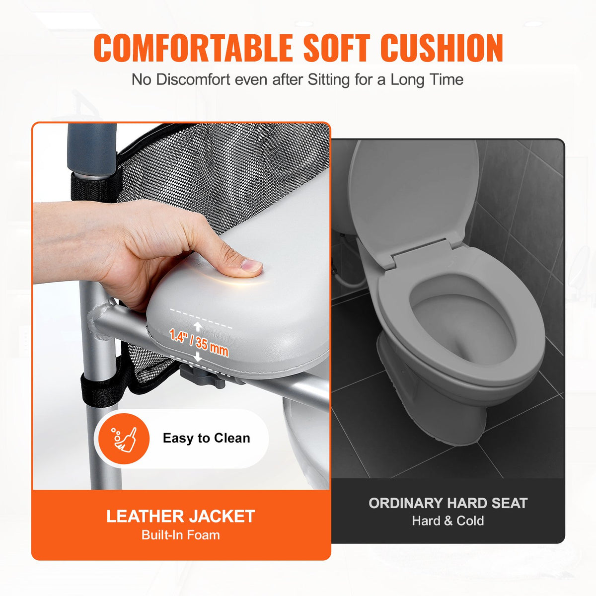 VEVOR Raised Toilet Seat, 7-Position Height Adjustment 655-805 Mm, 158.7 kg Weight Capacity, with Comfort Padded Aluminum Frame, Universal Toilet Seat Riser, for Elderly, Handicap, Pregnant, Medical