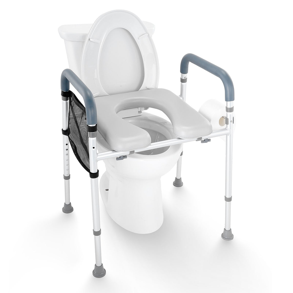 VEVOR Raised Toilet Seat, 7-Position Height Adjustment 655-805 Mm, 158.7 kg Weight Capacity, with Comfort Padded Aluminum Frame, Universal Toilet Seat Riser, for Elderly, Handicap, Pregnant, Medical