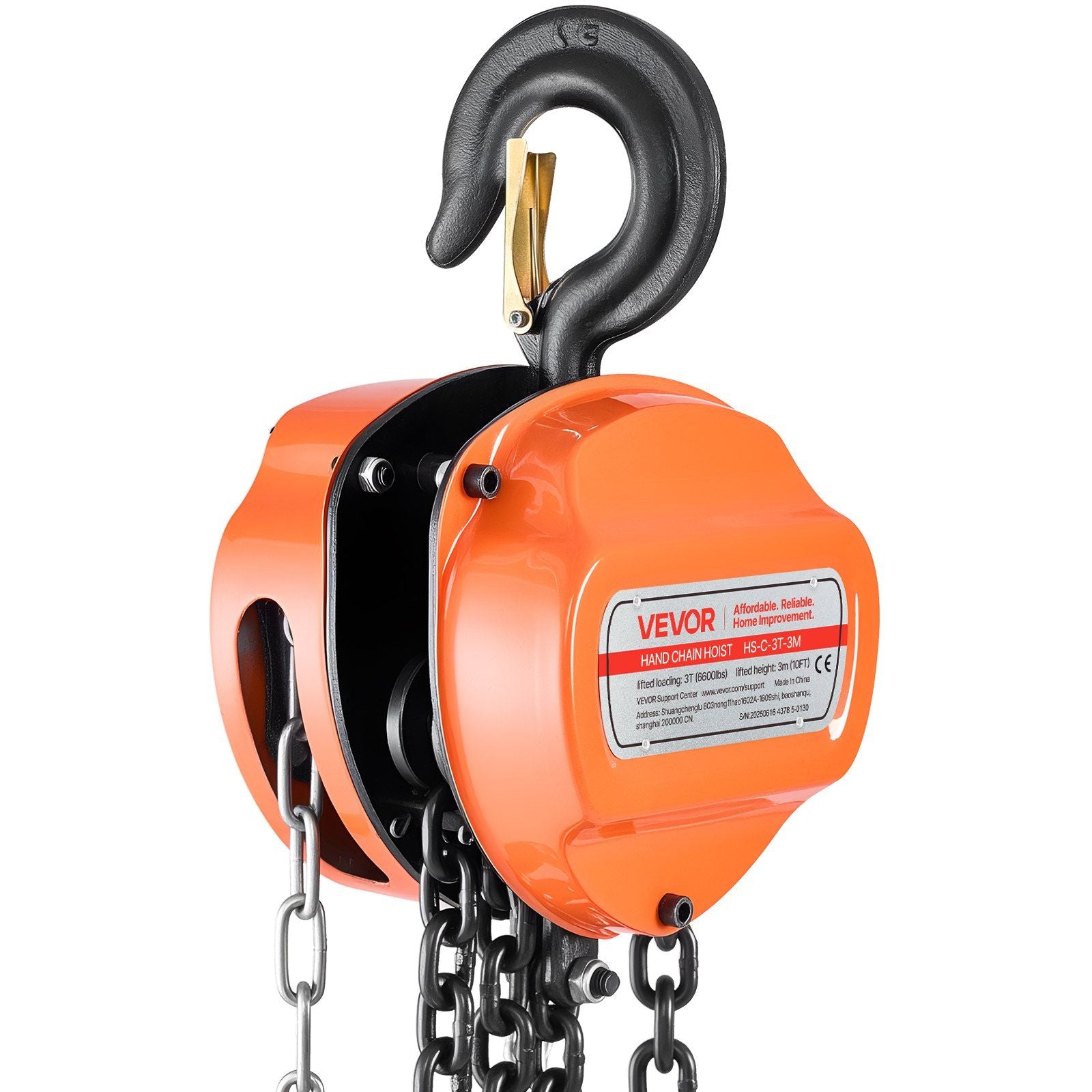 Hand Chain Hoist, 3 Ton Capacity, Manual Chain Block with Upgrade G80 Galvanized Chain, 3 m Lifting Height, Heavy Duty Pulley Hoist for Garage Warehouse Automotive Machinery, Orange