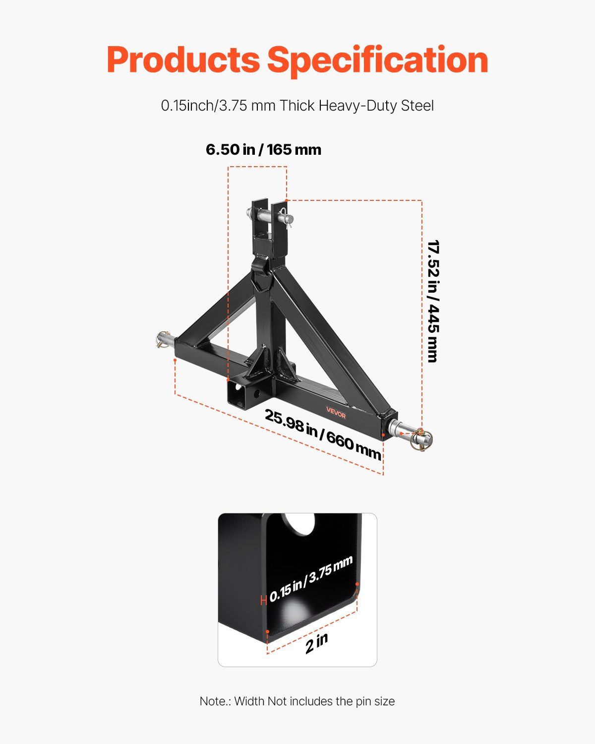 3 Point Hitch Receiver with 2 in Receiver, 3pt Quick Hitch Attachment, 3,000 lbs Capacity, Heavy Duty Tractor Tow Drawbar Adapter, Compatible with Kubota, Mahindra, John Deere, Massey Ferguson
