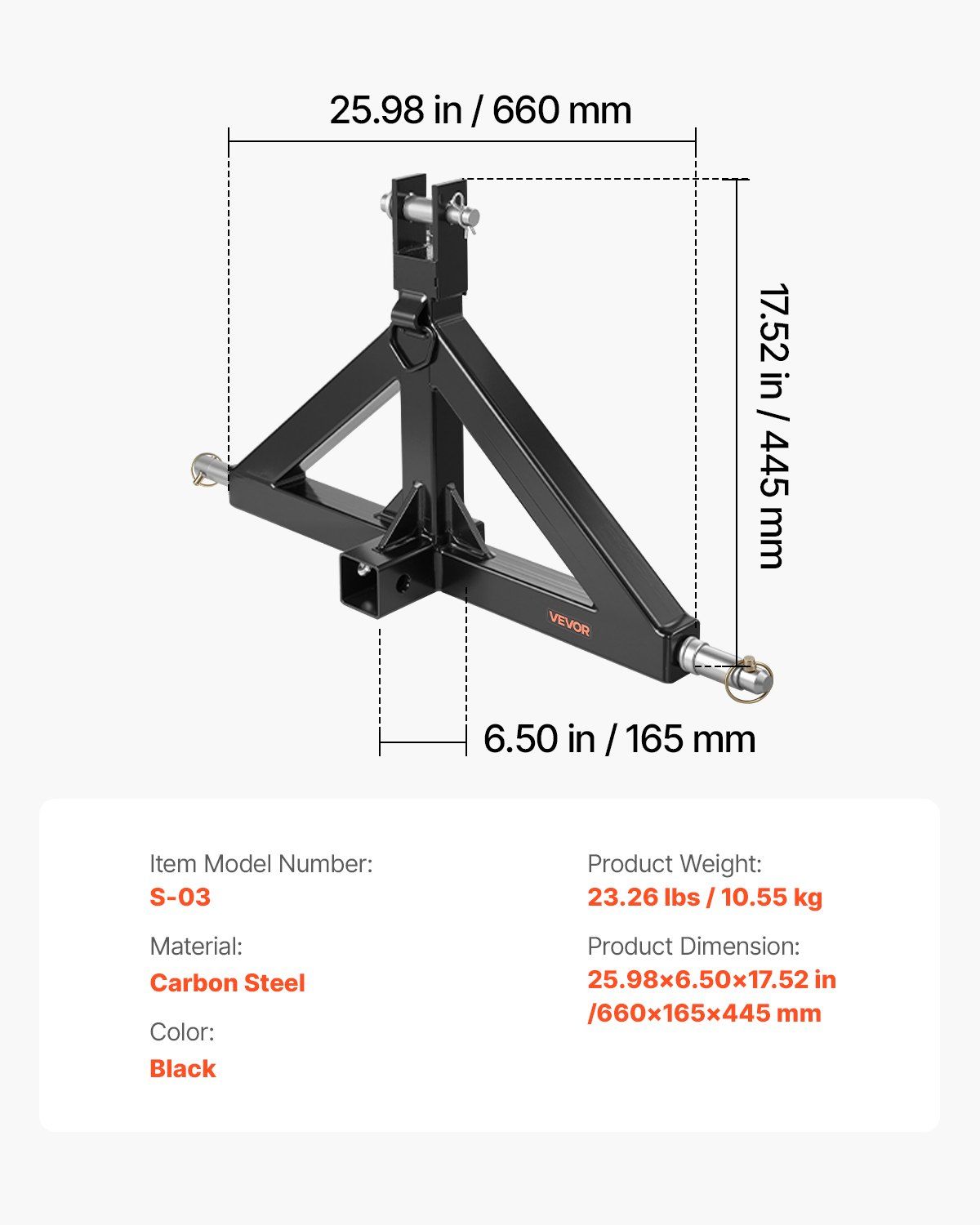 3 Point Hitch Receiver with 2 in Receiver, 3pt Quick Hitch Attachment, 3,000 lbs Capacity, Heavy Duty Tractor Tow Drawbar Adapter, Compatible with Kubota, Mahindra, John Deere, Massey Ferguson