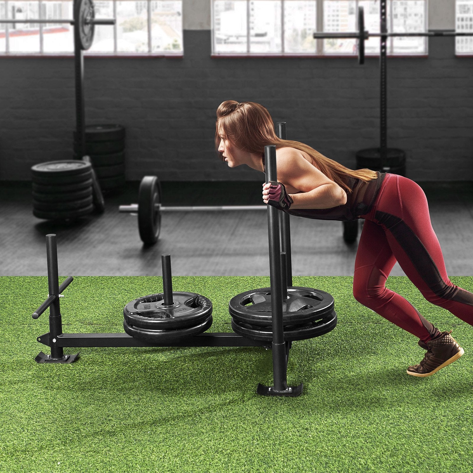 VEVOR Weight Training Sled, Pull Push Power Sled with Handle, Fitness Strength Resistance Training, Steel Workout Equipment for Athletic Exercise & Speed Improvement, Fit for 5 cm Weight Plate, Black