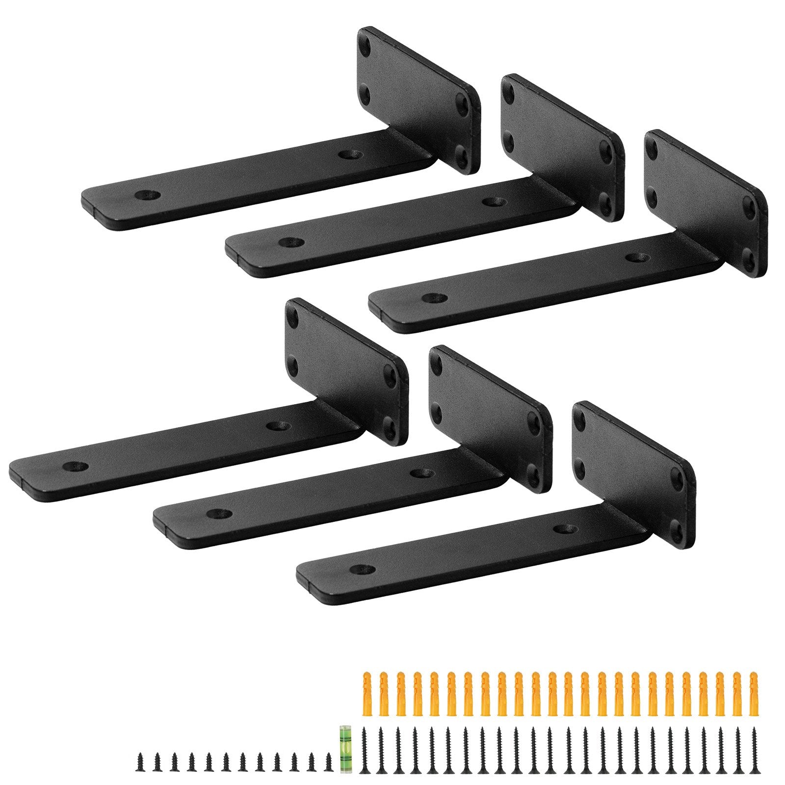 VEVOR Shelf Bracket, 16cmL x 10cmW x 4.5cmH 6 Pcs, Heavy Duty Floating Shelf Brackets, Brackets for Shelves, 5mm Thick Matte Black L Shelf Bracket,Steel Shelving Brackets with 72.6 kg Load Capacity