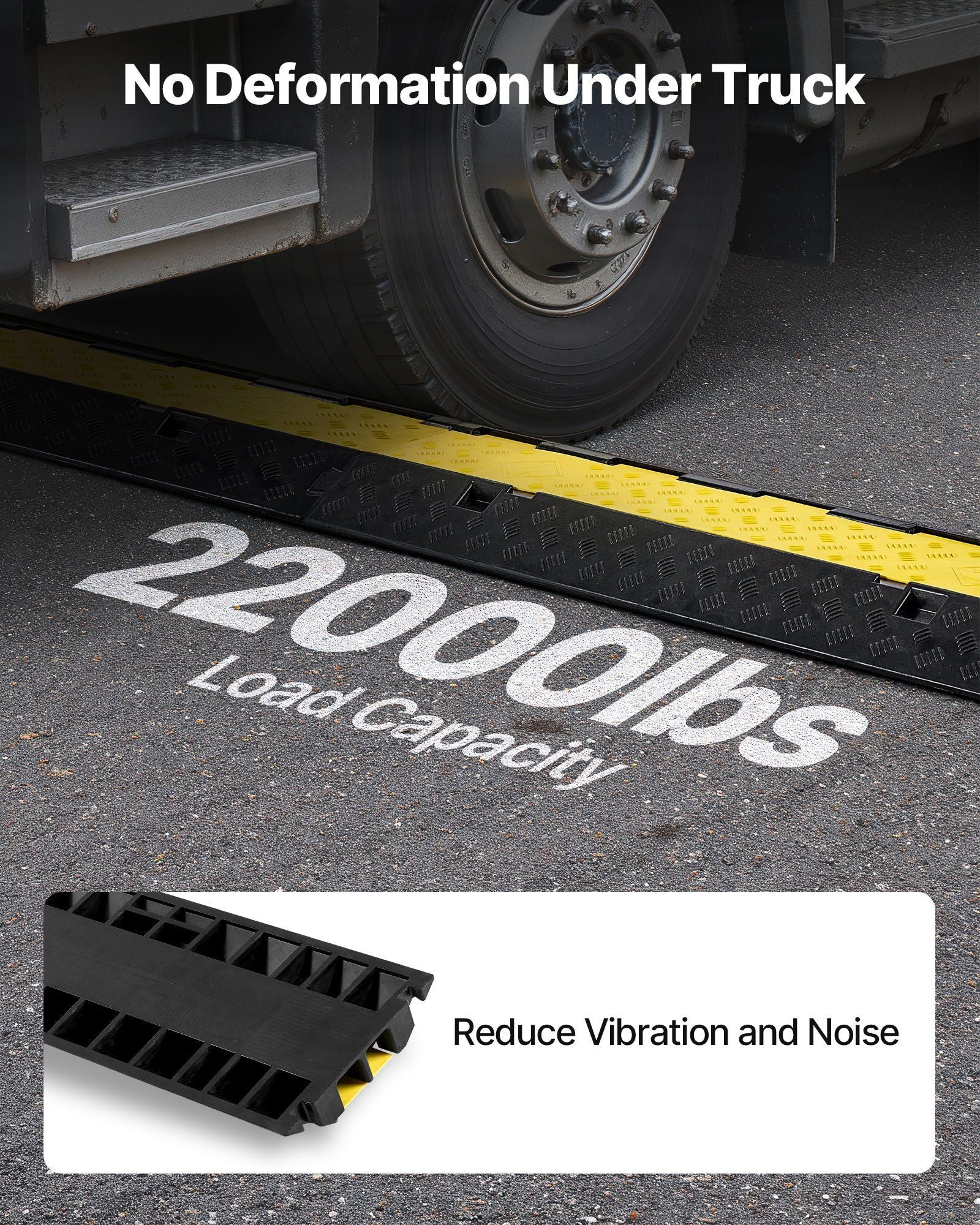 Cable Protector Ramp, 9,979 kg/axle Capacity, 2 Channel Heavy Duty Rubber Cord Hose Wire Cover, 55 x 50 mm Channel, Traffic Speed Bump with Flip-Open Top Cover, for Indoor Outdoor Use, 1 Pack