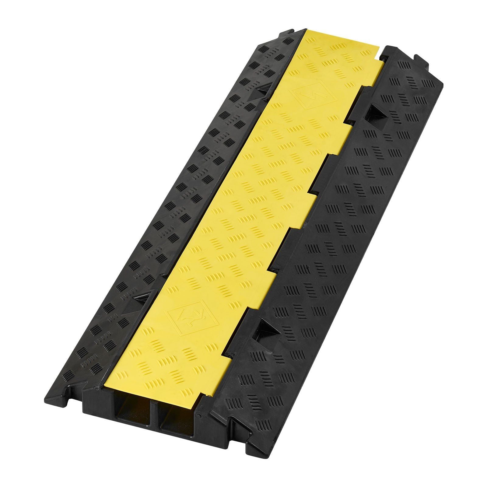 Cable Protector Ramp, 9,979 kg/axle Capacity, 2 Channel Heavy Duty Rubber Cord Hose Wire Cover, 55 x 50 mm Channel, Traffic Speed Bump with Flip-Open Top Cover, for Indoor Outdoor Use, 1 Pack