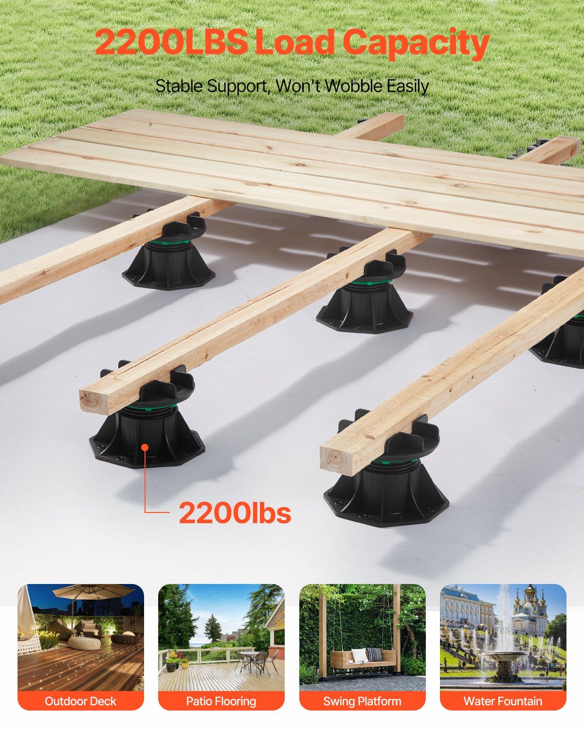 Deck Blocks 8 PCS, 2200 lbs / 997.90 kg Load Capacity Deck Support Plastic Pedestal Paver, Raising 3.54 - 4.65 inch / 90 - 118 mm, Height Adjustable Shed Foundation Base for Wood Concrete Metal