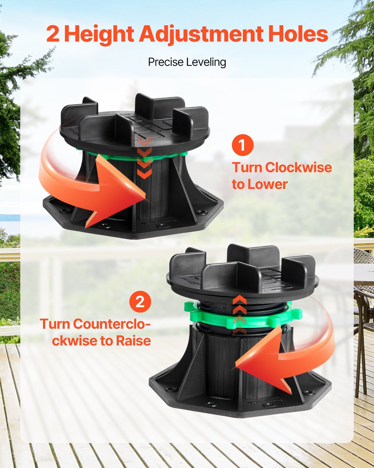 Deck Blocks 8 PCS, 2200 lbs / 997.90 kg Load Capacity Deck Support Plastic Pedestal Paver, Raising 3.54 - 4.65 inch / 90 - 118 mm, Height Adjustable Shed Foundation Base for Wood Concrete Metal