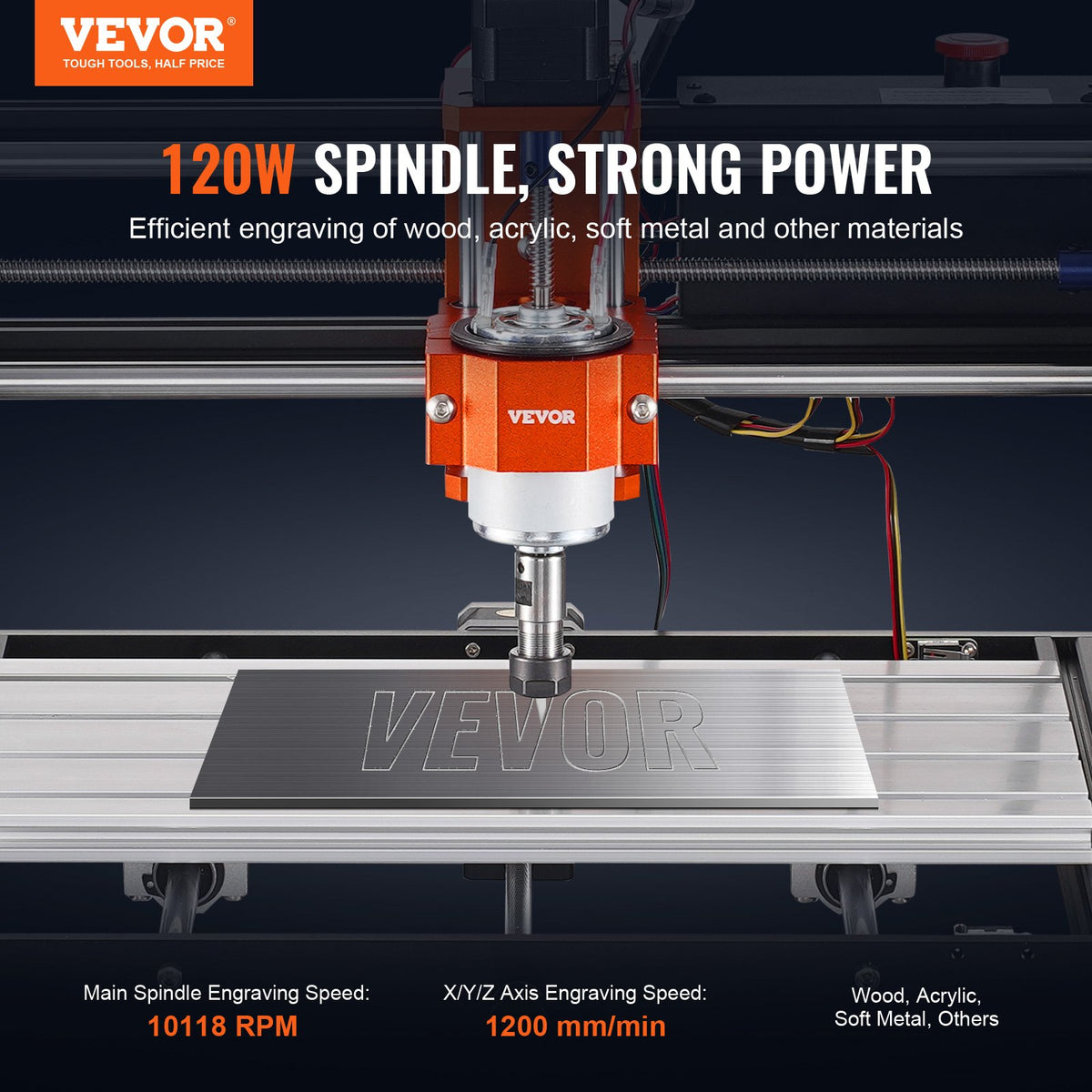 VEVOR CNC Router Machine, 120W, 3 Axis GRBL Control Wood Engraving Carving Milling Machine Kit, 11.81 x 7.87 x 2.83 in / 300 x 200 x 72 mm Working Area 1200 RPM for Wood Acrylic MDF PVC Plastic Foam