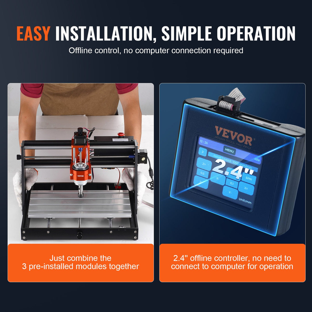 VEVOR CNC Router Machine, 120W, 3 Axis GRBL Control Wood Engraving Carving Milling Machine Kit, 11.81 x 7.87 x 2.83 in / 300 x 200 x 72 mm Working Area 1200 RPM for Wood Acrylic MDF PVC Plastic Foam