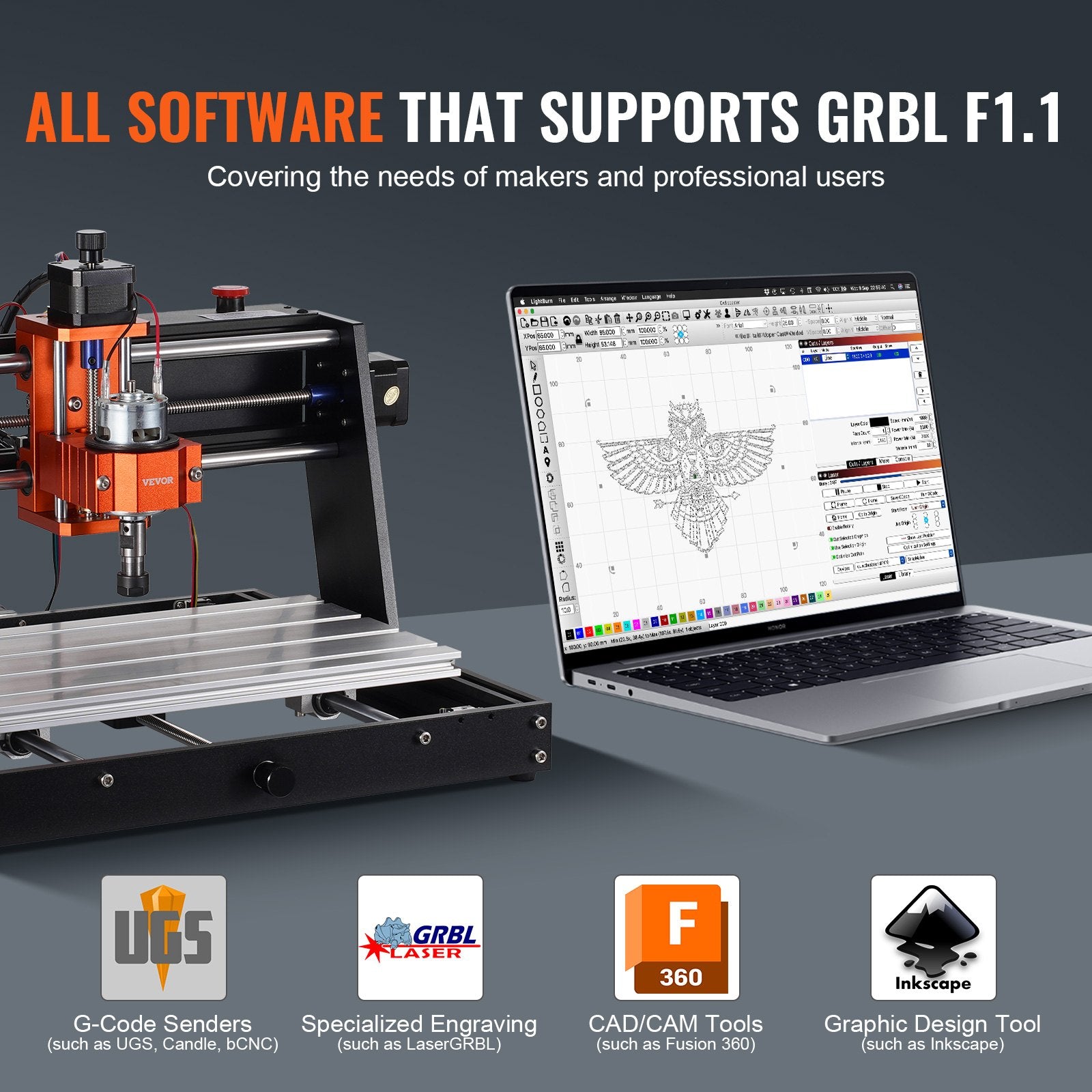 VEVOR CNC Router Machine, 120W, 3 Axis GRBL Control Wood Engraving Carving Milling Machine Kit, 11.81 x 7.87 x 2.83 in / 300 x 200 x 72 mm Working Area 1200 RPM for Wood Acrylic MDF PVC Plastic Foam